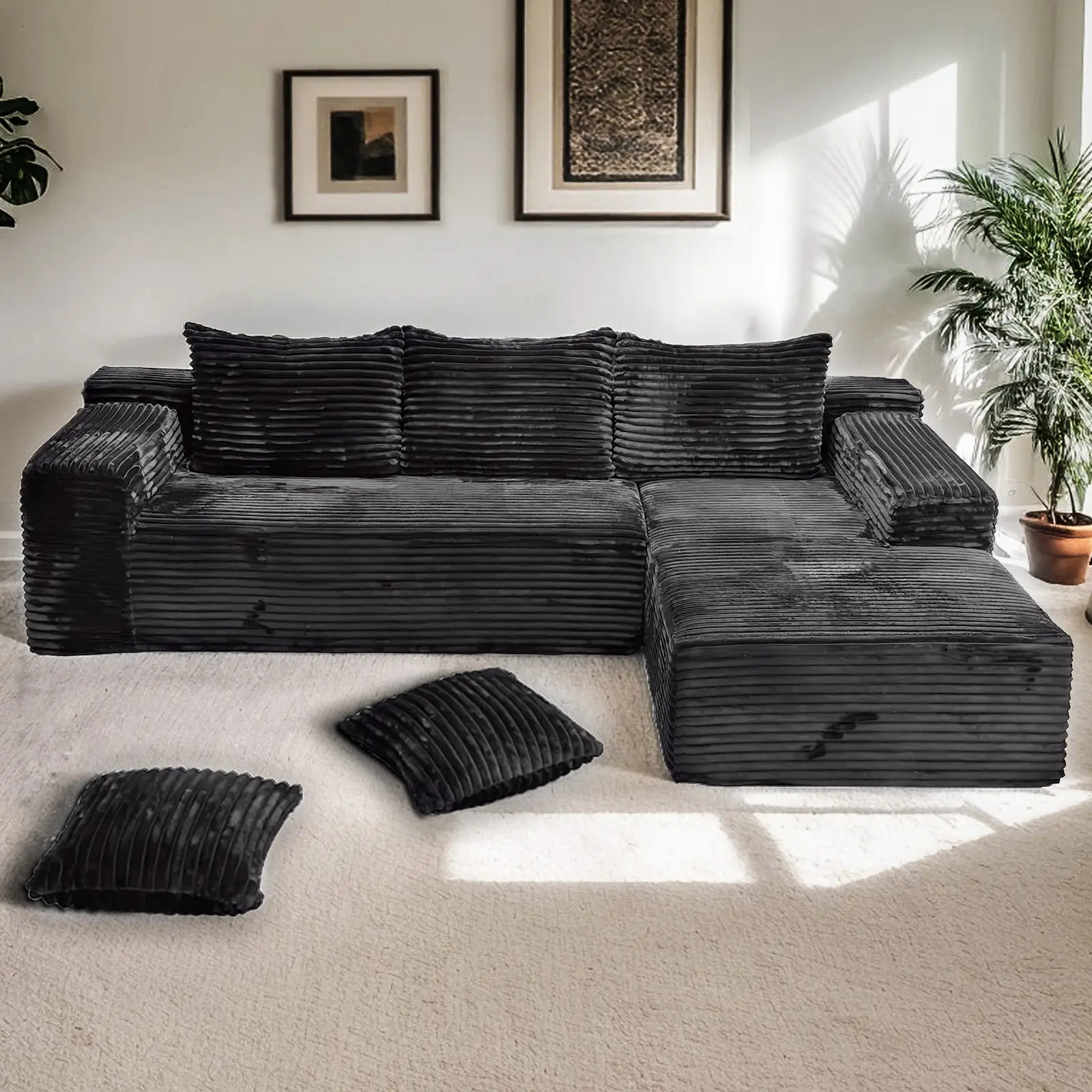【2 Packages Shipping】106" L-Shaped Boneless Sectional Cloud Couch Corduroy Velvet Modular with Chaise