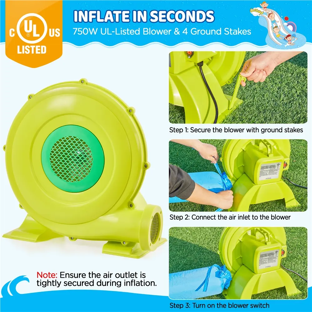 Cooling Inflatable Water Slide w/ 2 Long Slides & Large Climbing Wall & Small Deeper Pool & Awning for Kids Aged 3 to 10, Outdoor Water Slide w/Storage Bag & 950W Blower