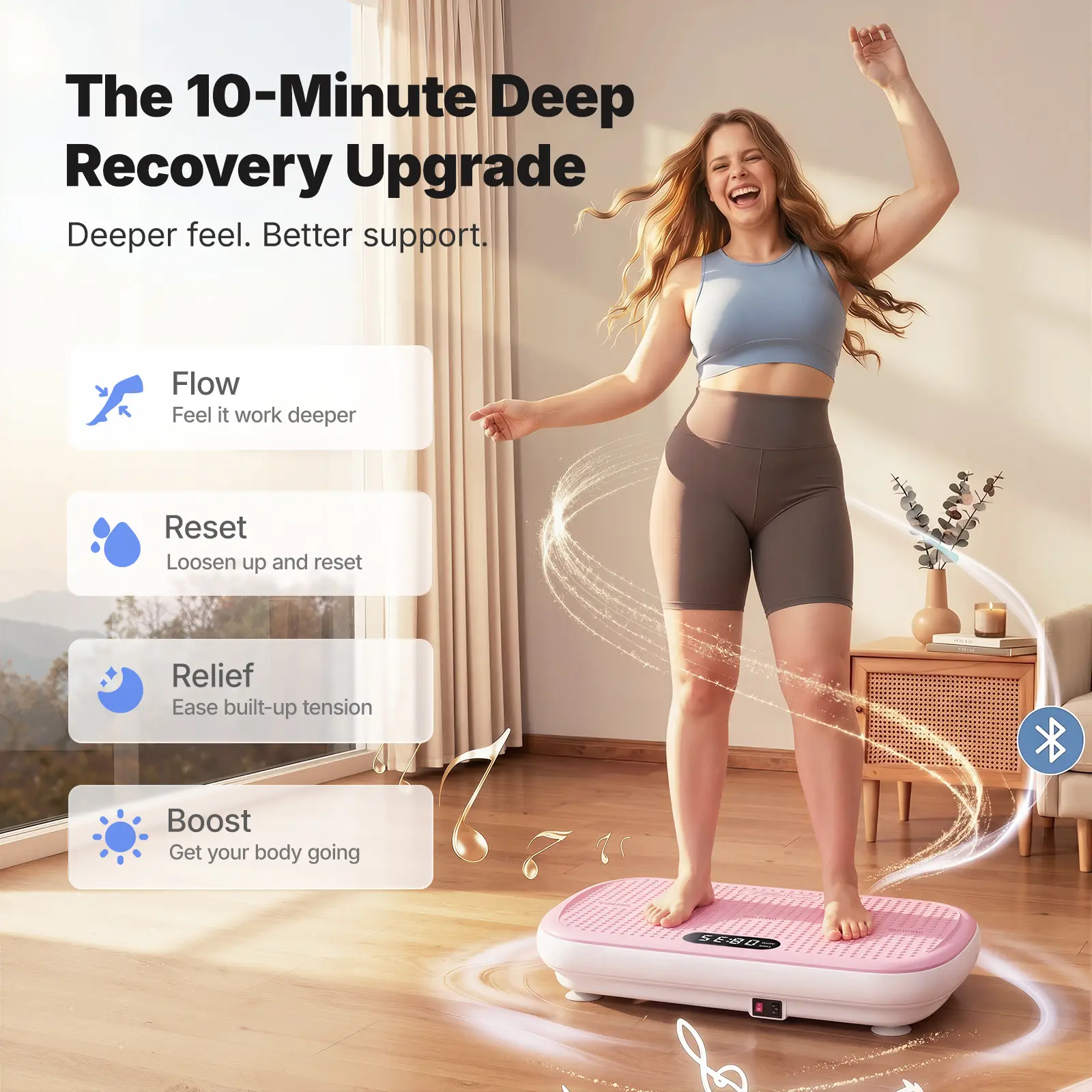 【Summer Sale!】High-Power Vibration Plate Exercise Machine,440lbs Weight Capacity, Bluetooth Remote Control, 4 Workout Modes for Home Gym Fitness