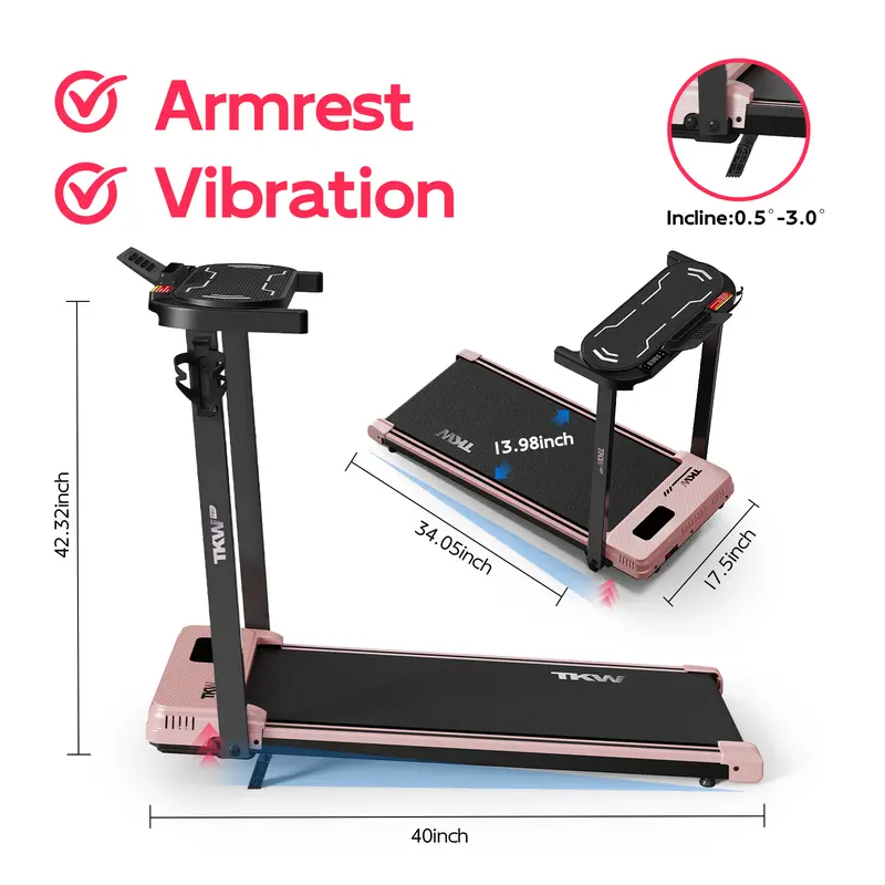  3-in-1 Walking Vibration pad,Pink Walkingpad,Lightweight UnderDeskWalking pad Treadmill, Capacity,Low-Noise Motor Walking Pad, Remote Control & Wheels for Easy mobility, LED Display