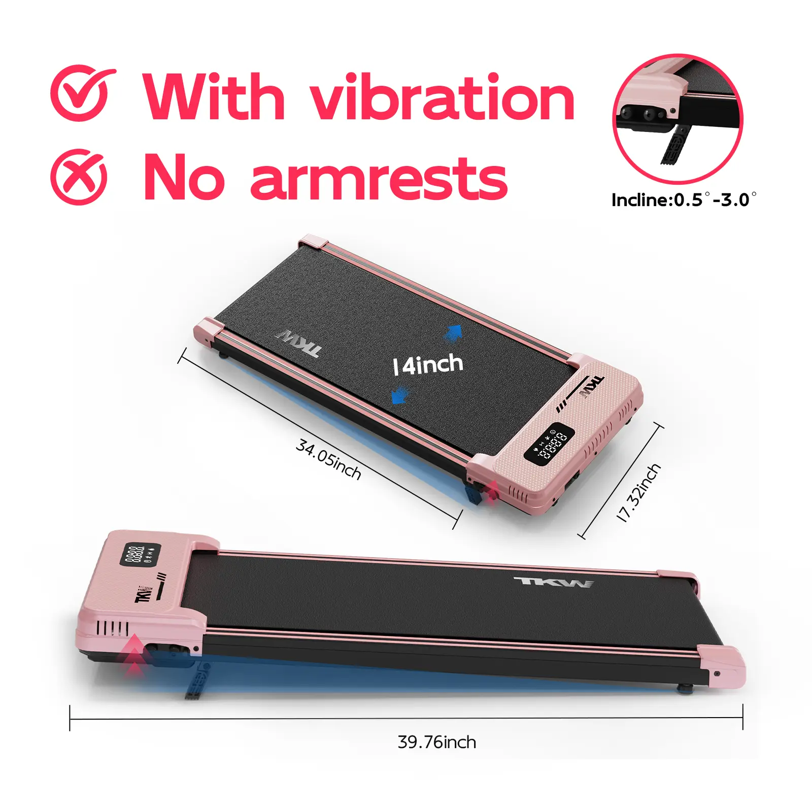  3-in-1 Walking Vibration pad,Pink Walkingpad,Lightweight UnderDeskWalking pad Treadmill, Capacity,Low-Noise Motor Walking Pad, Remote Control & Wheels for Easy mobility, LED Display