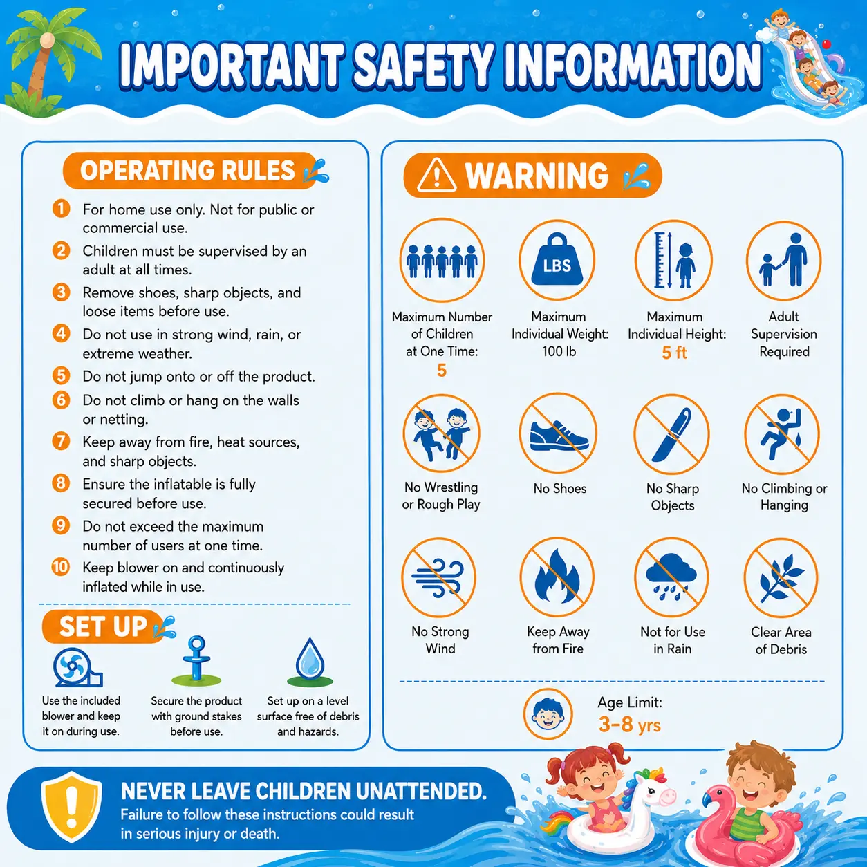 Cooling Inflatable Water Slide w/ 2 Long Slides & Large Climbing Wall & Small Deeper Pool & Awning for Kids Aged 3 to 10, Outdoor Water Slide w/Storage Bag & 950W Blower