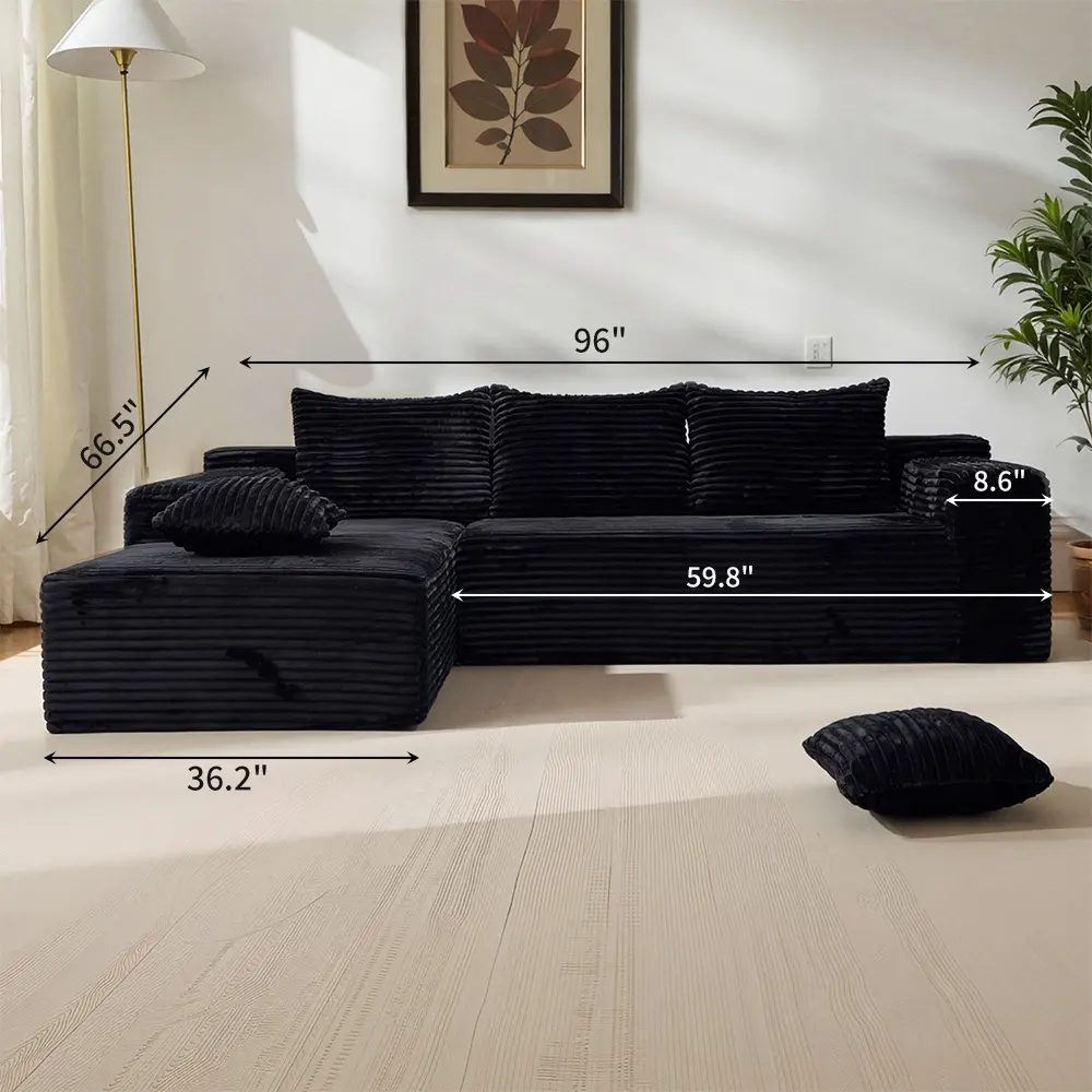 【2 Packages Shipping】106" L-Shaped Boneless Sectional Cloud Couch Corduroy Velvet Modular with Chaise