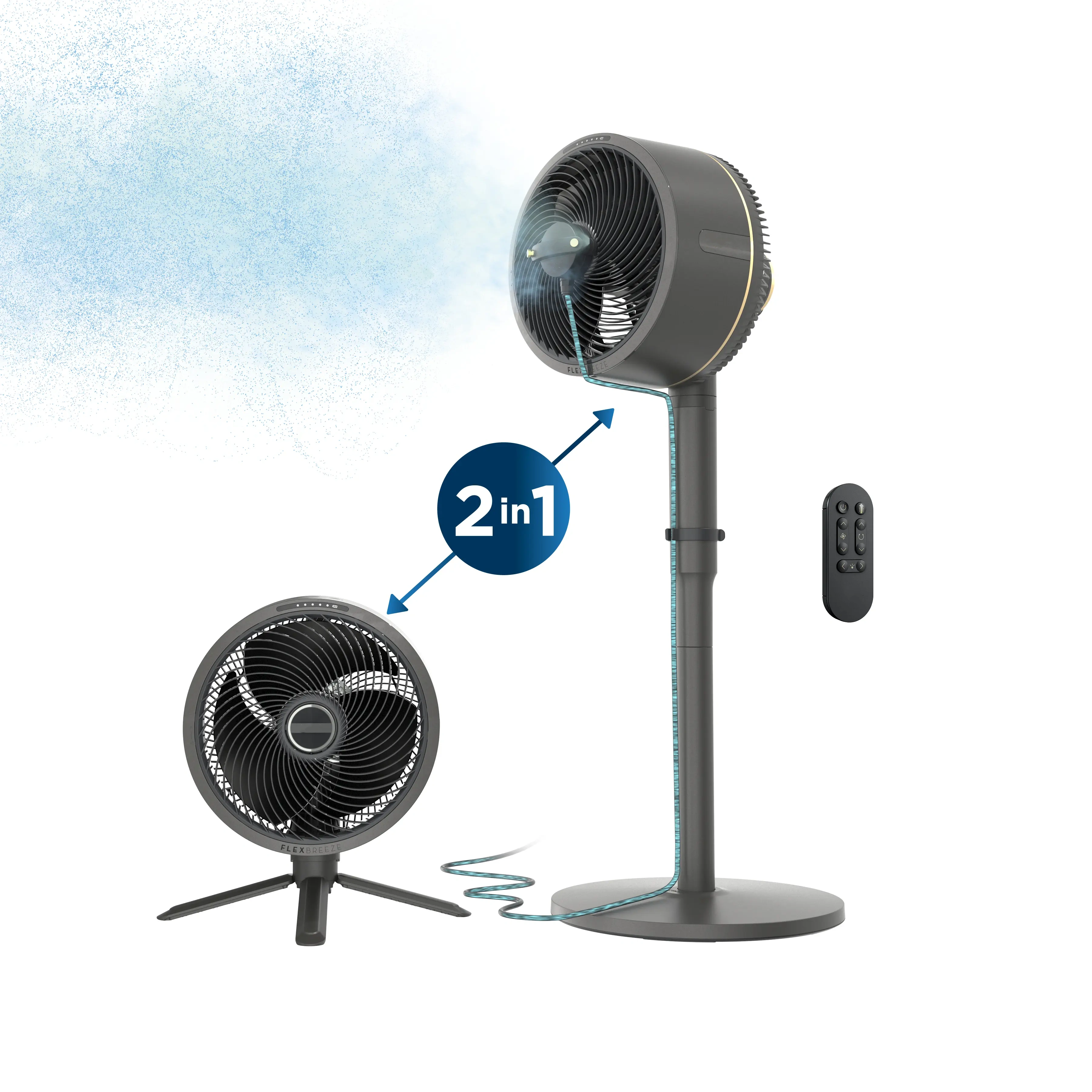 【Summer Mega Sale】2-in-1 Detachable Misting Standing & Tabletop Cooling Fan With Remote