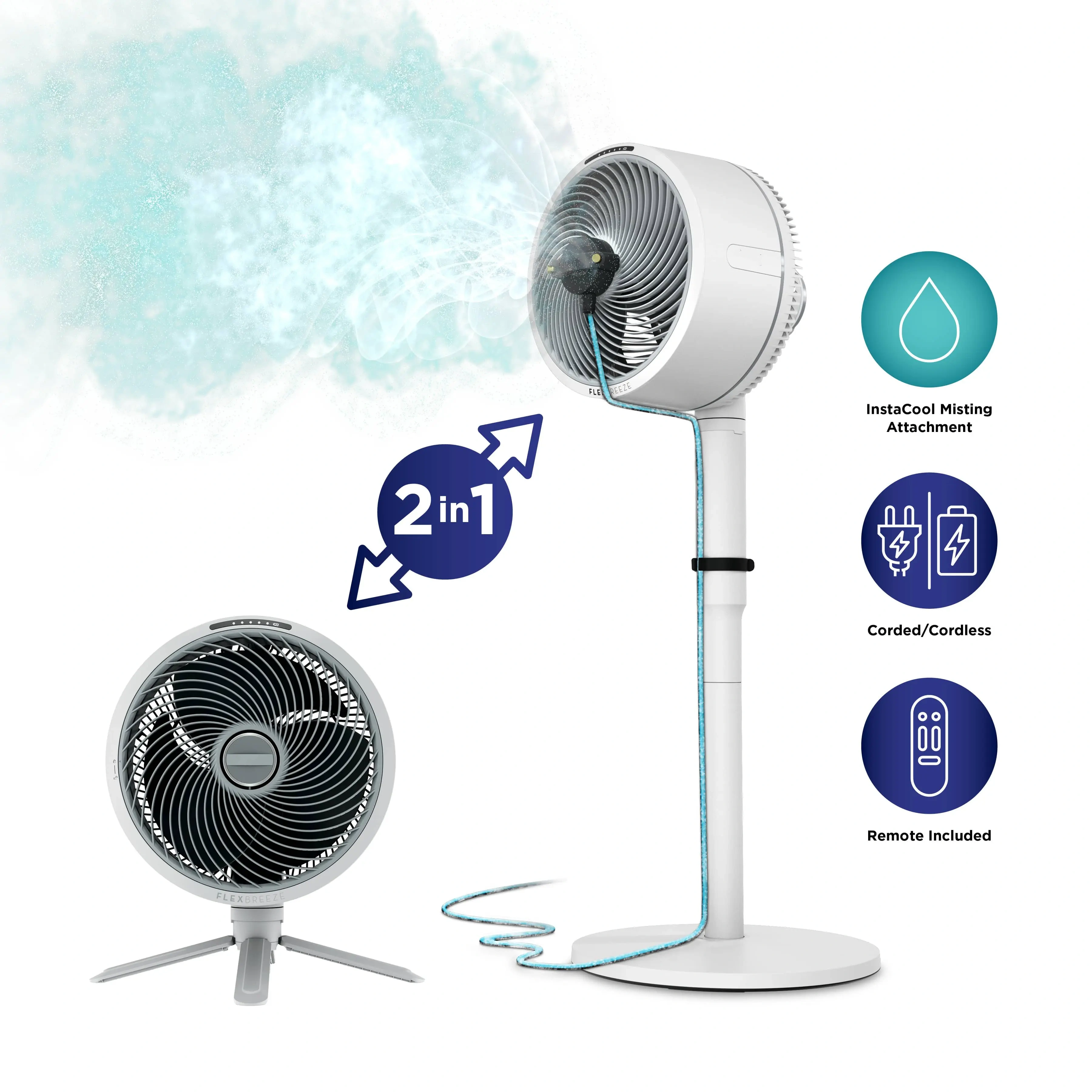 【Summer Mega Sale】2-in-1 Detachable Misting Standing & Tabletop Cooling Fan With Remote