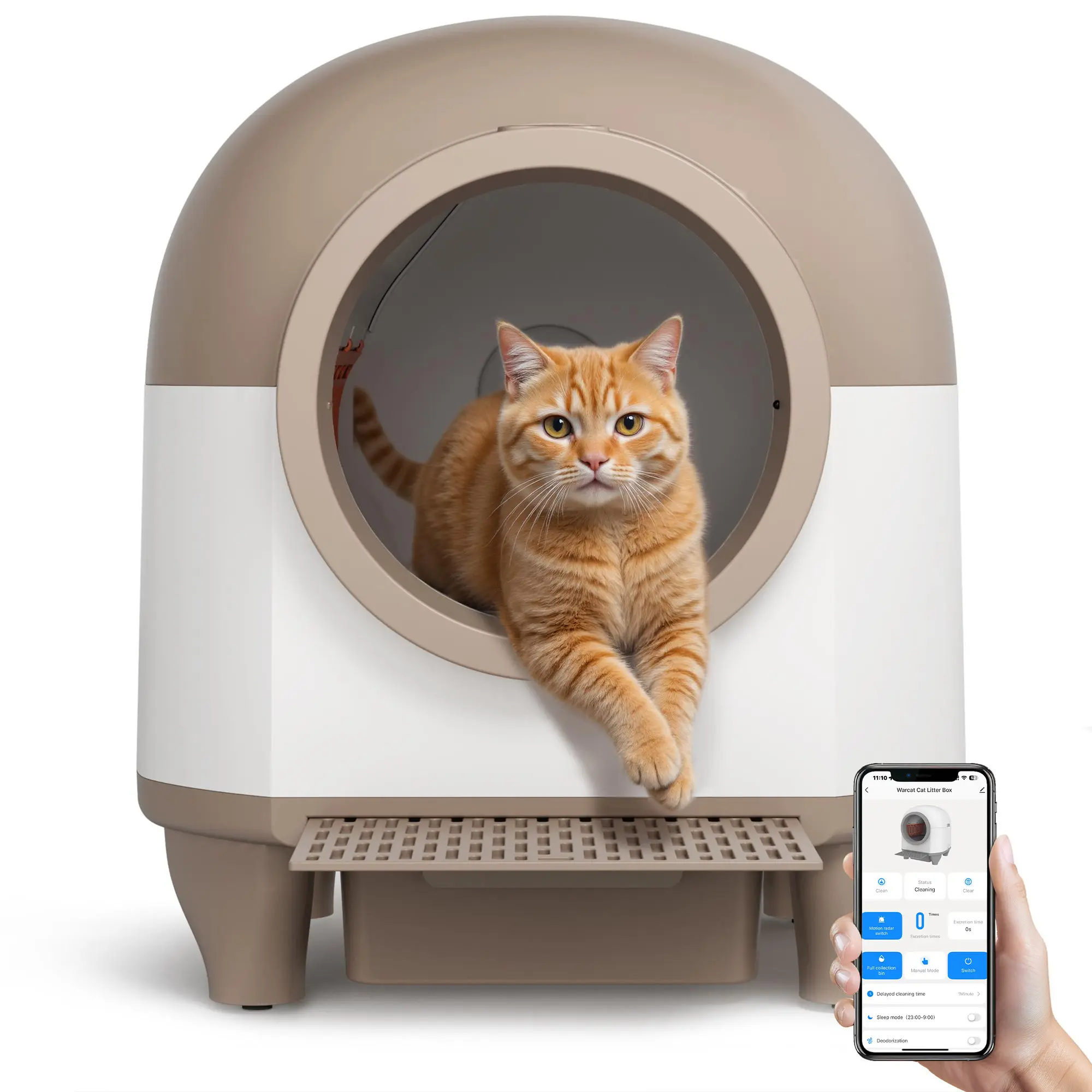 Smart Low-Noise Auto-Cleaning Litter Box 90L Self Cleaning Cat Litter Box APP-Controlled via 2.4G WiFi with Smart Sensors, Safety Protection