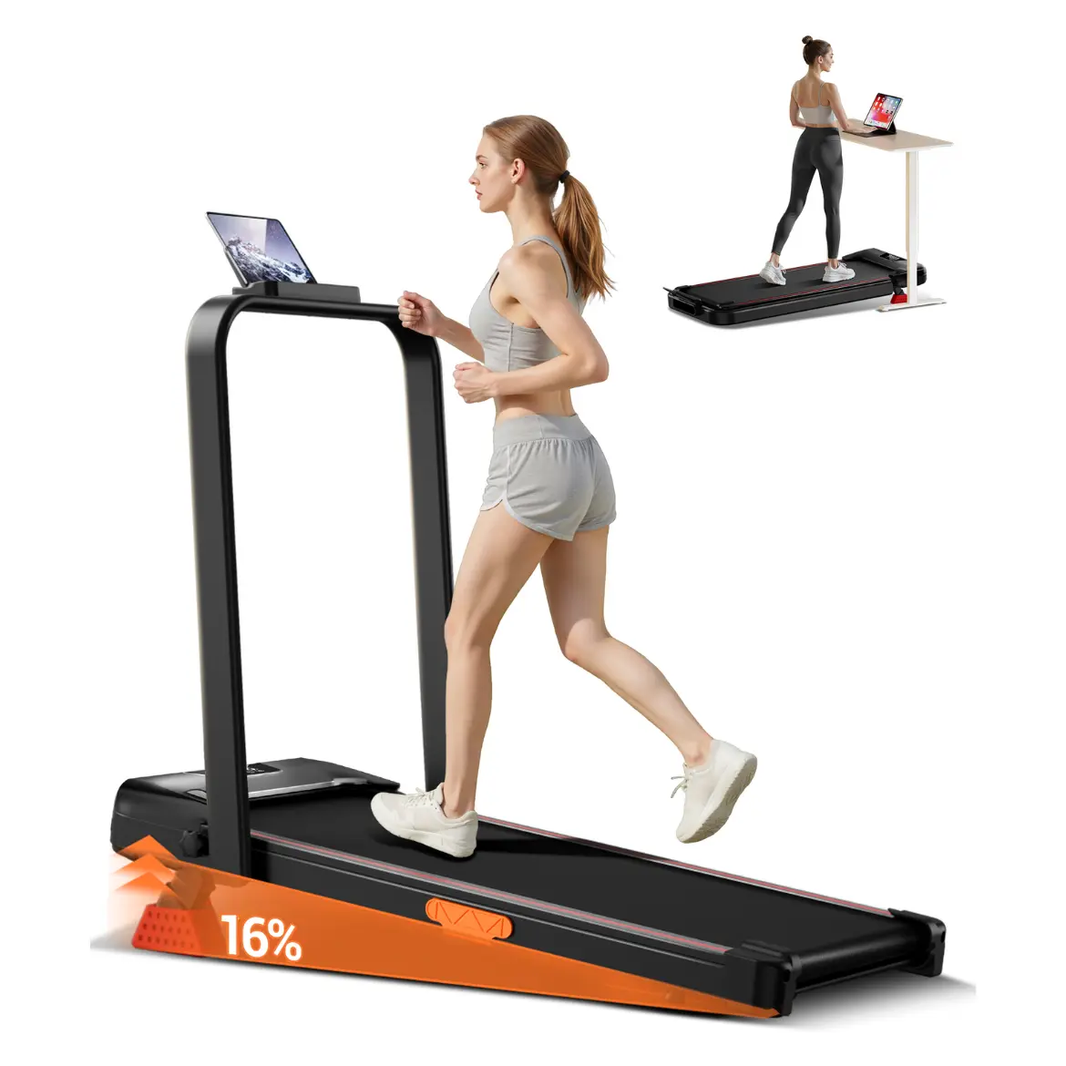 【Summer Sale!】walking pad Folding Walking treadmill for Home/Office, 16% Incline, Handrails, 300 lbs Capacity indoor walking machine summerwins summerwins