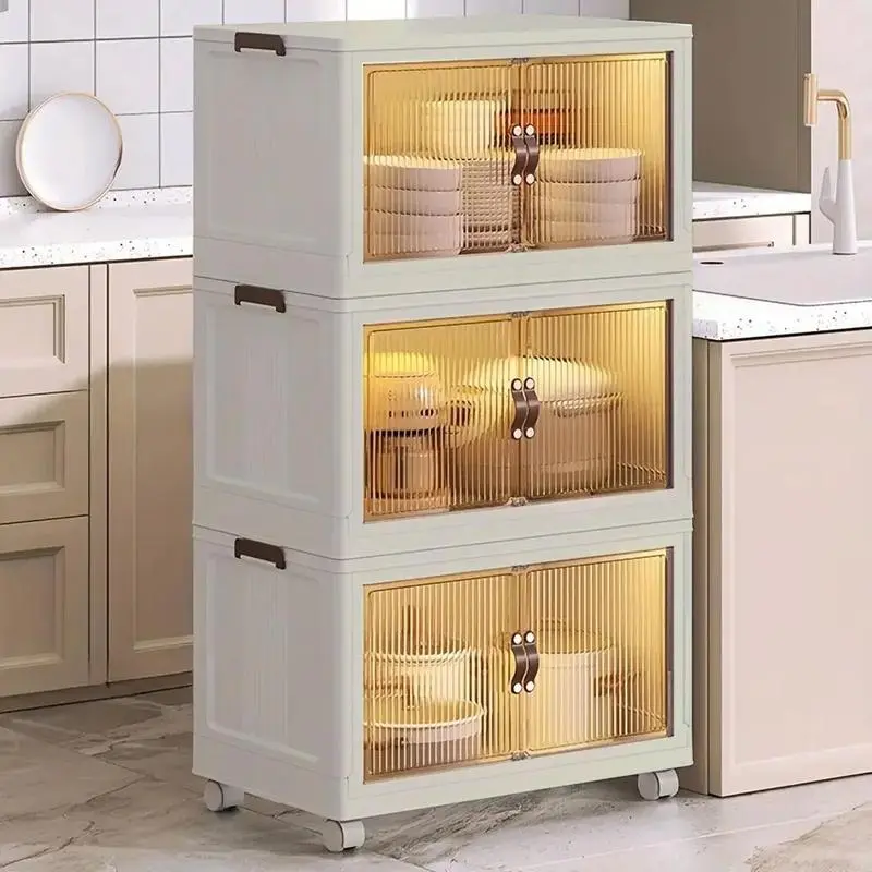 128QT Foldable Collapsible Bins with Lid, Magnetic Doors, 360-Degree Wheels - Eco-Friendly Storage Organizer for Room Storage, Small Room Organization Products
