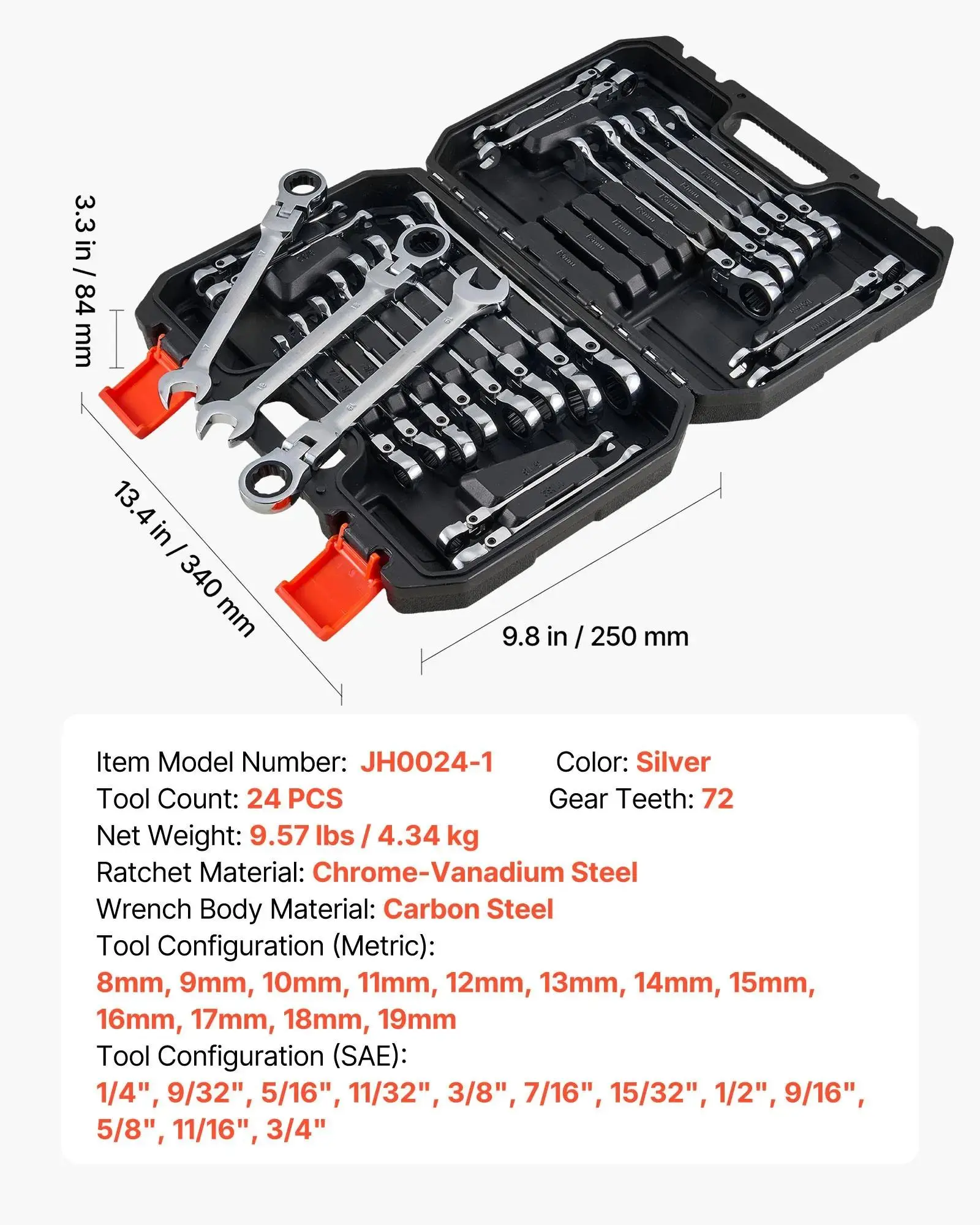 24-Piece Flex-Head Ratcheting Wrench Set - SAE & Metric, 72-Teeth Cr-V Steel Double-Ended Spanners & Wrenches with Micro Swing, Storage Case, Tools and Gadgets for Household, Mechanic Tools, Car Stuff (Silver, Father’s Day Gift), Automotive, Car Acc
