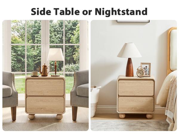 Giratree Small Night Stand with 2 Drawers, Mid Century Modern Nightstands with Solid Wood Legs, 2 Drawer Dresser Curved Profile Design End Table Side Table for Small Space, Dorm, Bedroom