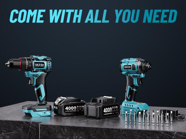SEESII 3/8'' Brushless Cordless Drill and 1/4'' Impact Driver Combo Kit with 2 Batteries, 21V Max Electric Brushless Power Tool Set with Fast Charger SEESII 3/8'' Brushless Cordless Drill and 1/4'' Impact Driver Combo Kit with 2 Batteries, 21V Max Electric Brushless Power Tool Set with Fast Charger