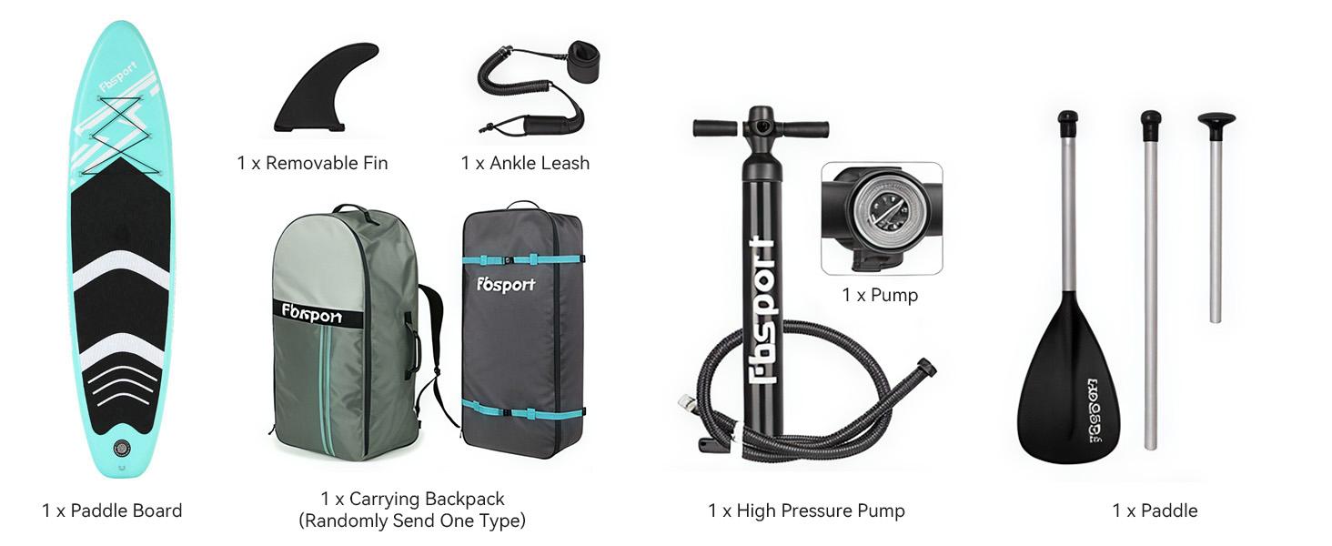 FBSPORT 11' Premium Stand Up Paddle Board, Yoga Board with SUP Accessories & Carry Bag | Wide Stance, Surf Control, Non-Slip Deck, Leash, Paddle and Pump for Youth & Adult
