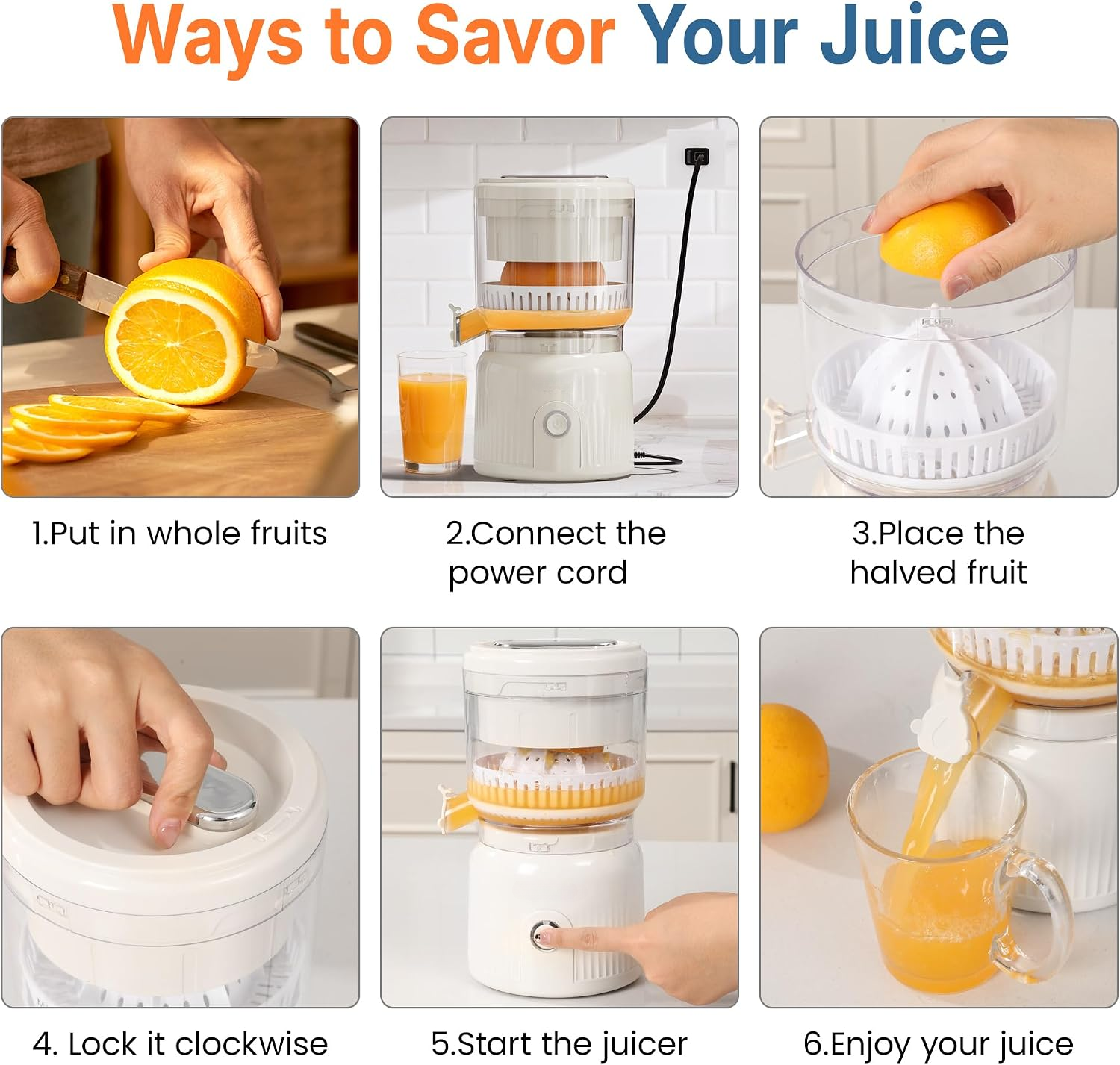 Dual-Head Electric Citrus Juicer, Electric Orange Juicer Machine with Built-in Cutter & Cleaning Brush, Portable Lemon Squeezer One Button Easy to Use for Kitchen