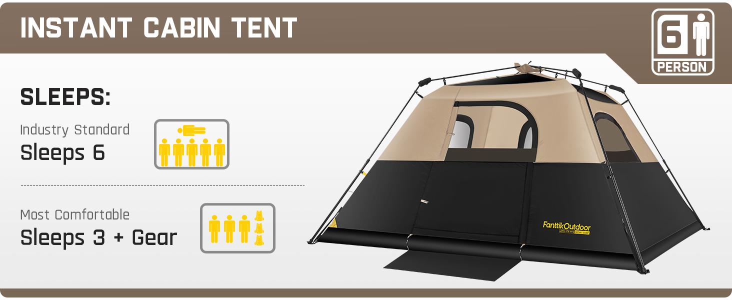 Fanttikoutdoor Zeta C6 Person Instant Cabin Tent/Alpha C4 Ultra 4 Person Pop Up Instant Cabin Tent Setup in 60 Seconds with Rainfly & Windproof Portable with Carry Bag for Family Camping & Hiking,SummerWins, Father's Day Gifts, Tents For Camping summerwin