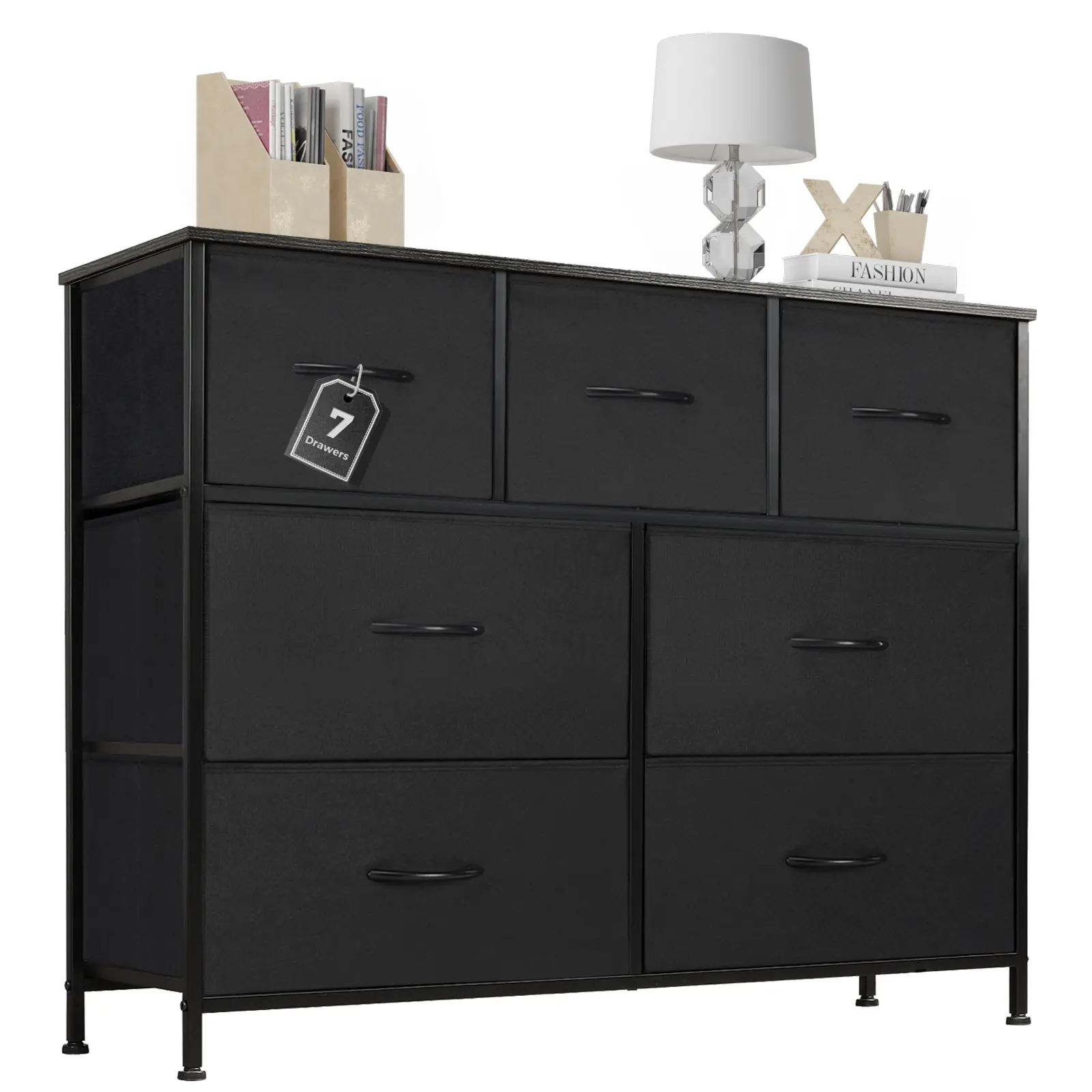 【Deal】Sweetcrispy 7-Drawer Black Fabric Drawer Storage Dresser - Bedroom Dresser, Small Room Organization Product, Organizer Storage, TV Stand Sideboard, Entryway Cabinet