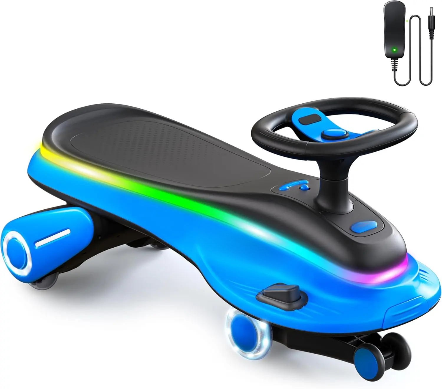 HULIABU 45W 5.5A Light-Up Electric Wiggle Car with Pedal, Rechargeable Battery, 2-in-1 Swing Car, 2 Speed Ride-On Toy, Anti-Rollover, Flashing Wheels for Ages 3+ (Up to 110 lbs)
