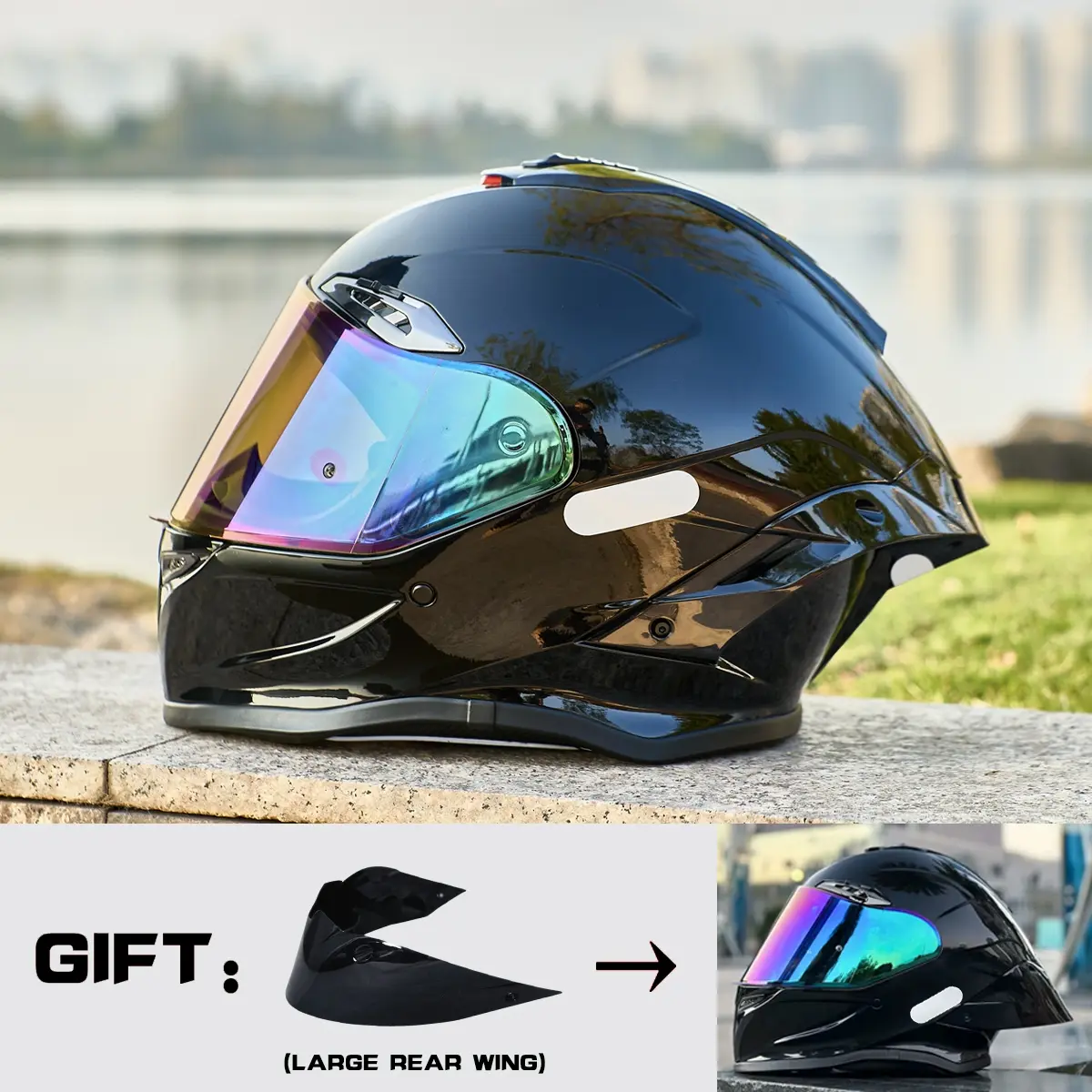 HULIABU Brand Full-Face Motorcycle Helmet, A large tail fin is given as a gift.Abs Material with Eps Liner, Multiple Ventilation, Sunshade Lenses, Unisex All-Season Commuter Helmets