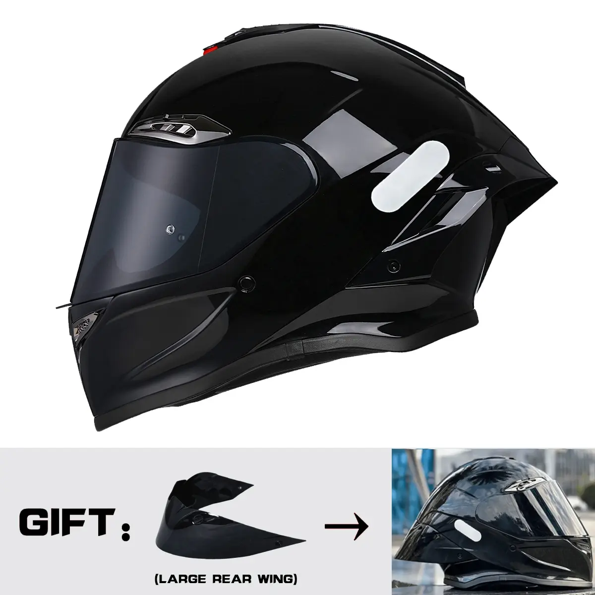 HULIABU Brand Full-Face Motorcycle Helmet, A large tail fin is given as a gift.Abs Material with Eps Liner, Multiple Ventilation, Sunshade Lenses, Unisex All-Season Commuter Helmets