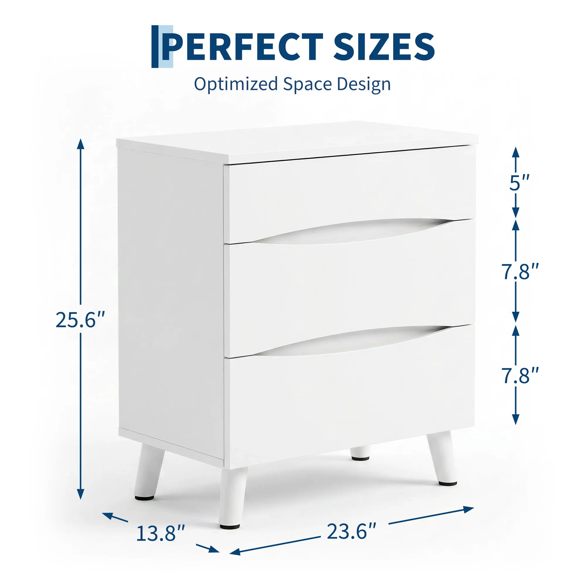 24‑Inch Wide Bedside Table with 3 Storage Drawers, Modern Nightstand with Wooden Top, Space‑Saving End Table for Bedroom, Living Room & Office