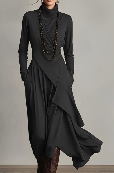 🎅 2026 Hot Sale – 50% korting! 🎉 Elegante Asymmetrische Maxijurk met Hoge Kraag voor Dames 💜👗