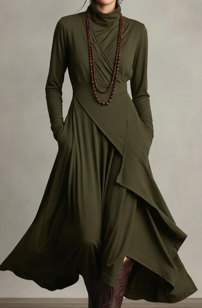🎅 2026 Hot Sale – 50% korting! 🎉 Elegante Asymmetrische Maxijurk met Hoge Kraag voor Dames 💜👗