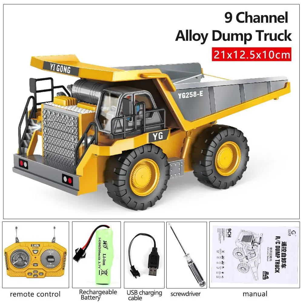 (Easy for kids!)Excavator RC Construction Truck 2.4G High-tech Remote-Control Bulldozer Construction Vehicle Electronic Toy Features lights, sounds and realistic tracks, suitable for children's play, children's gifts, birthday gifts,not 100% metal