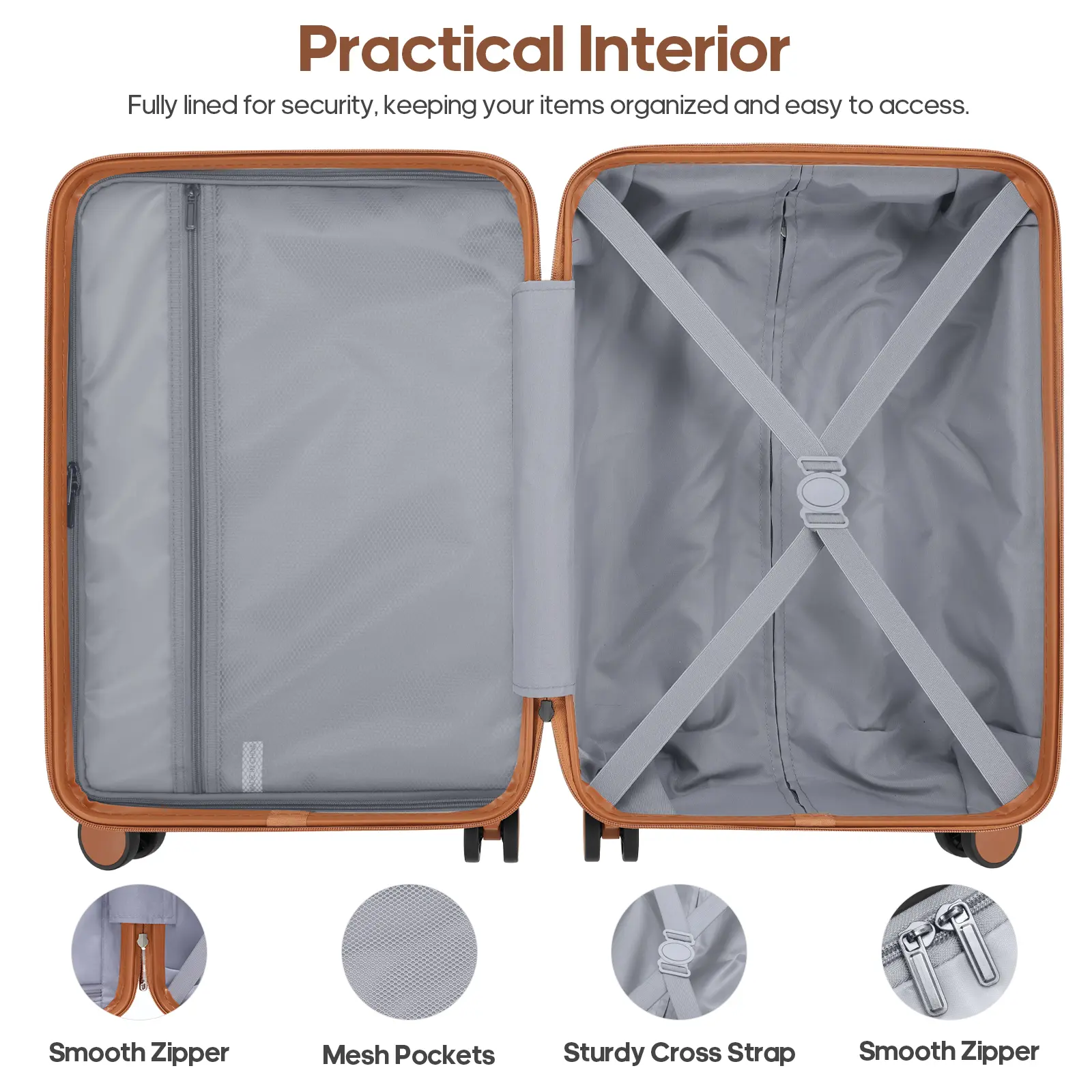 3 Piece Luggage Set, Unisex Synthetic Hardshell Suitcases with 4-Wheel Spinners and TSA Lock for Travel, Luggage Sets, 3 Piece Set