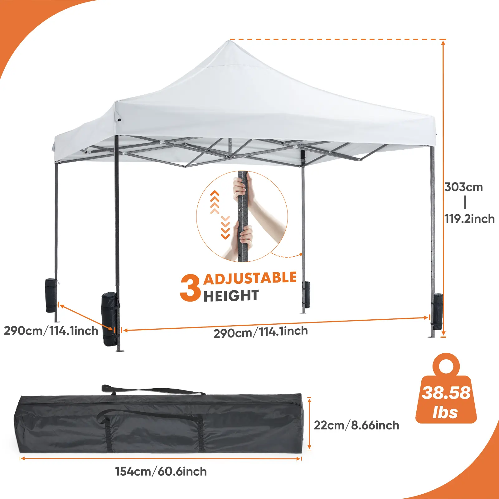 Huliabu 10x10 Pop Up Canopy, Easy Setup Instant Outdoor Canopy with Vented Top and Wheeled Bag, White
