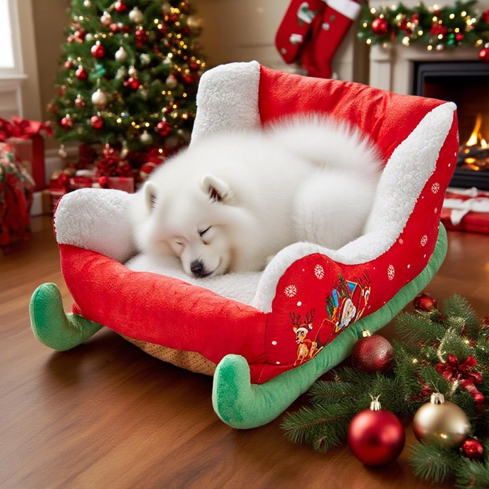 Cozy Christmas Sleigh Pet Bed for Cats & Dogs