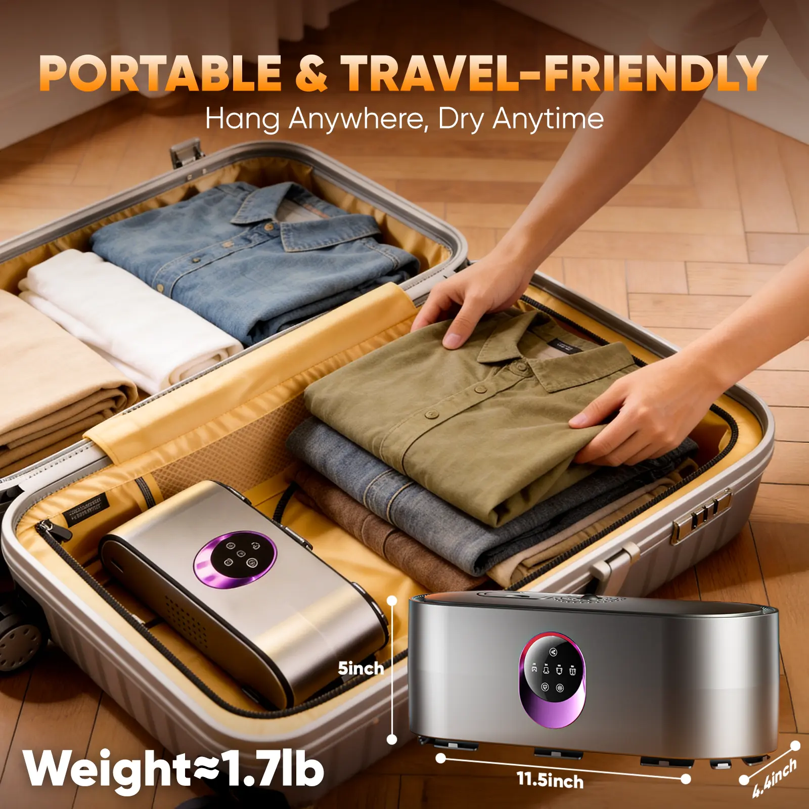 HULIABU Portable Clothes Dryer 600W Hold 11-20 Items, with Timer & Remote Control, One Mini Hanger, Foldable Drying Bag, Small Compact Electric Fast Drying Machine for Laundry, Travel, RV, Home, Apartment