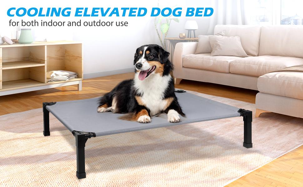 Premium Cooling Elevated Dog Bed - Portable Raised Cot with Snap, Solid Polyester Textilene Mesh, Classic Design, Easy Assembly, Airflow Boost, Temperature Control, Stain Resistant Detachable Washable Mesh & Metal Frame for Outdoor Use