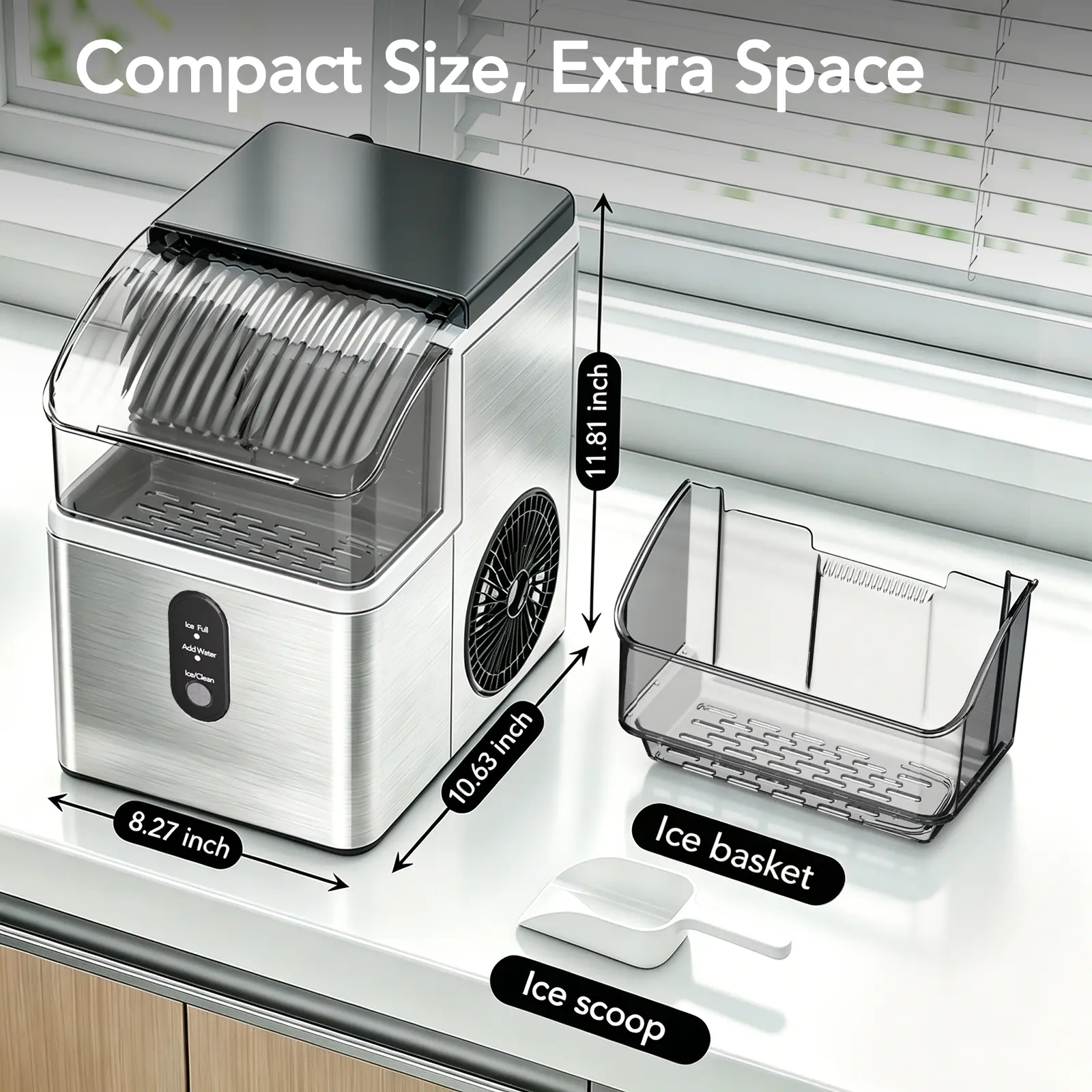 Nugget Ice Maker Countertop, Soft Chewable Nugget Ice Cubes Machine, One-Button Quick Ice Making 34Lbs/Day, Self-Cleaning, Portable Stainless Steel Ice Machine Icemachine Icemakermachine