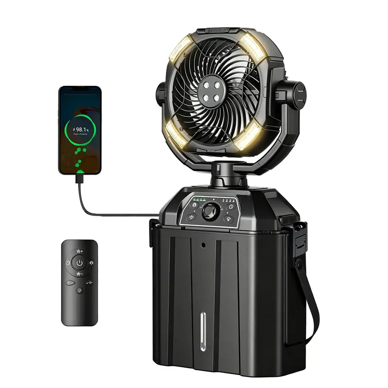 Newly Upgraded Water Cooling Fan Atomizing 48-Hour Battery Life Portable LED Light Rechargeable 360° Rotating Hook Cordless Battery-Powered Lightweight Emergency Control & Four-Hole Mist Spray cial travel essen cool hill