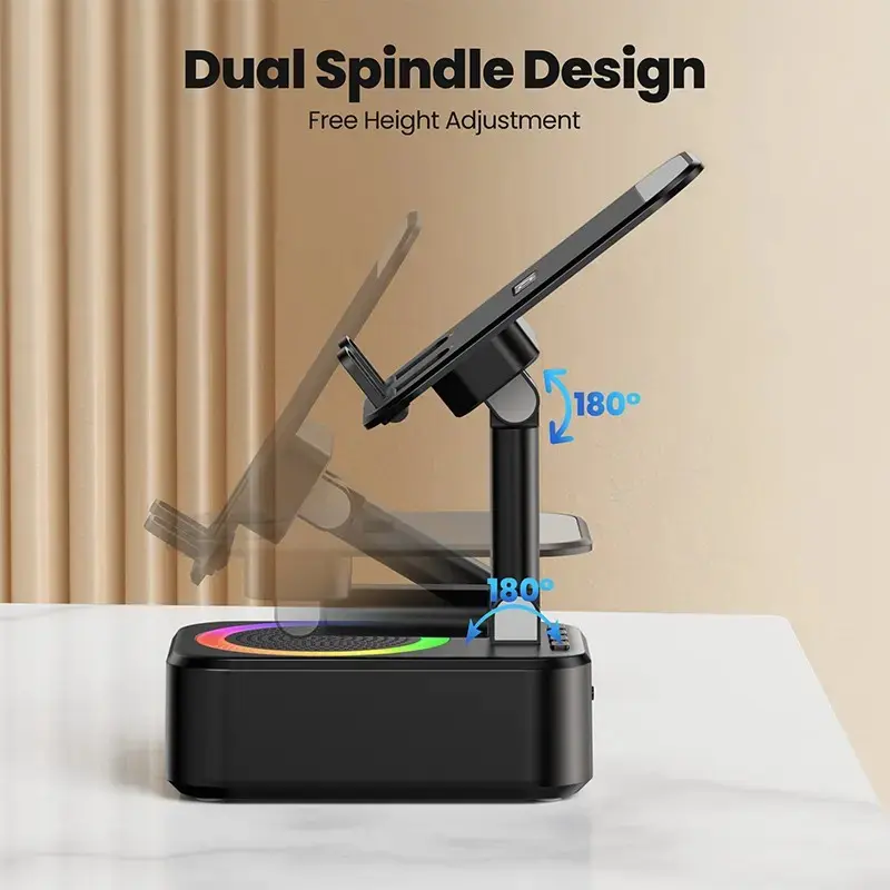 Wireless Sensor Audio Speaker Stand,5-in-1 CellPhone Stand,Rechargeable Emergency Power Bank,360° Rotation Phone Speaker Stand & Charger, Suitable for Kitchen Travel Party Outdoors Gym, Women's Men's Gift Ideas Phone Accessories