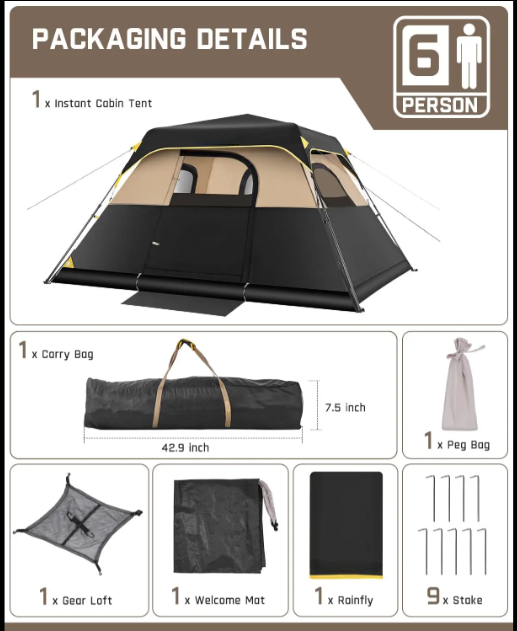 Zeta C6 Person Instant Cabin Tent/Alpha C4 Ultra 4 Person Pop Up Instant Cabin Tent Setup in 60 Seconds with Rainfly & Windproof Portable with Carry Bag for Family Camping & Hiking,SummerWins, Father's Day Gifts, Tents For Camping summerwin