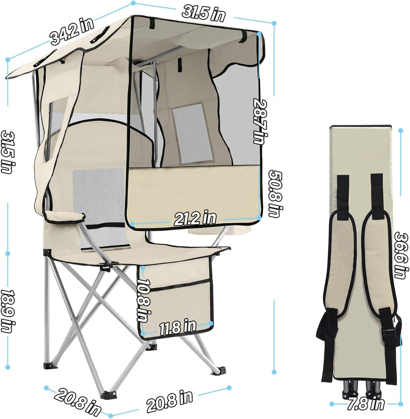 HULIABU Folding Canopy Camping Chair, Single & 2-Person Outdoor Loveseat with UPF 50+ Sun Shade, Portable Backpack Chair with Cooler & Storage for Beach, Camping & Picnic