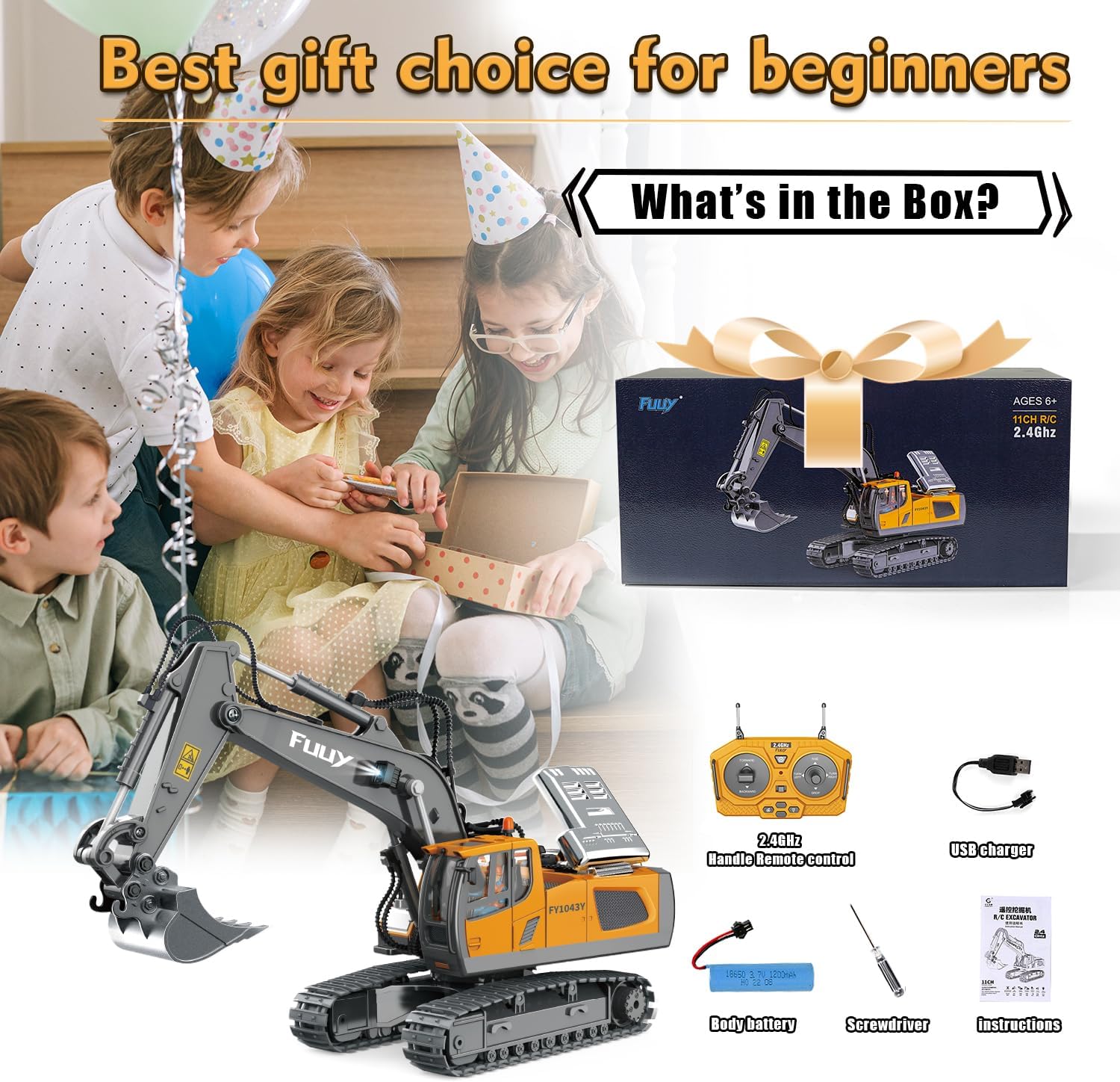 (Easy for kids!)Excavator RC Construction Truck 2.4G High-tech Remote-Control Bulldozer Construction Vehicle Electronic Toy Features lights, sounds and realistic tracks, suitable for children's play, children's gifts, birthday gifts,not 100% metal