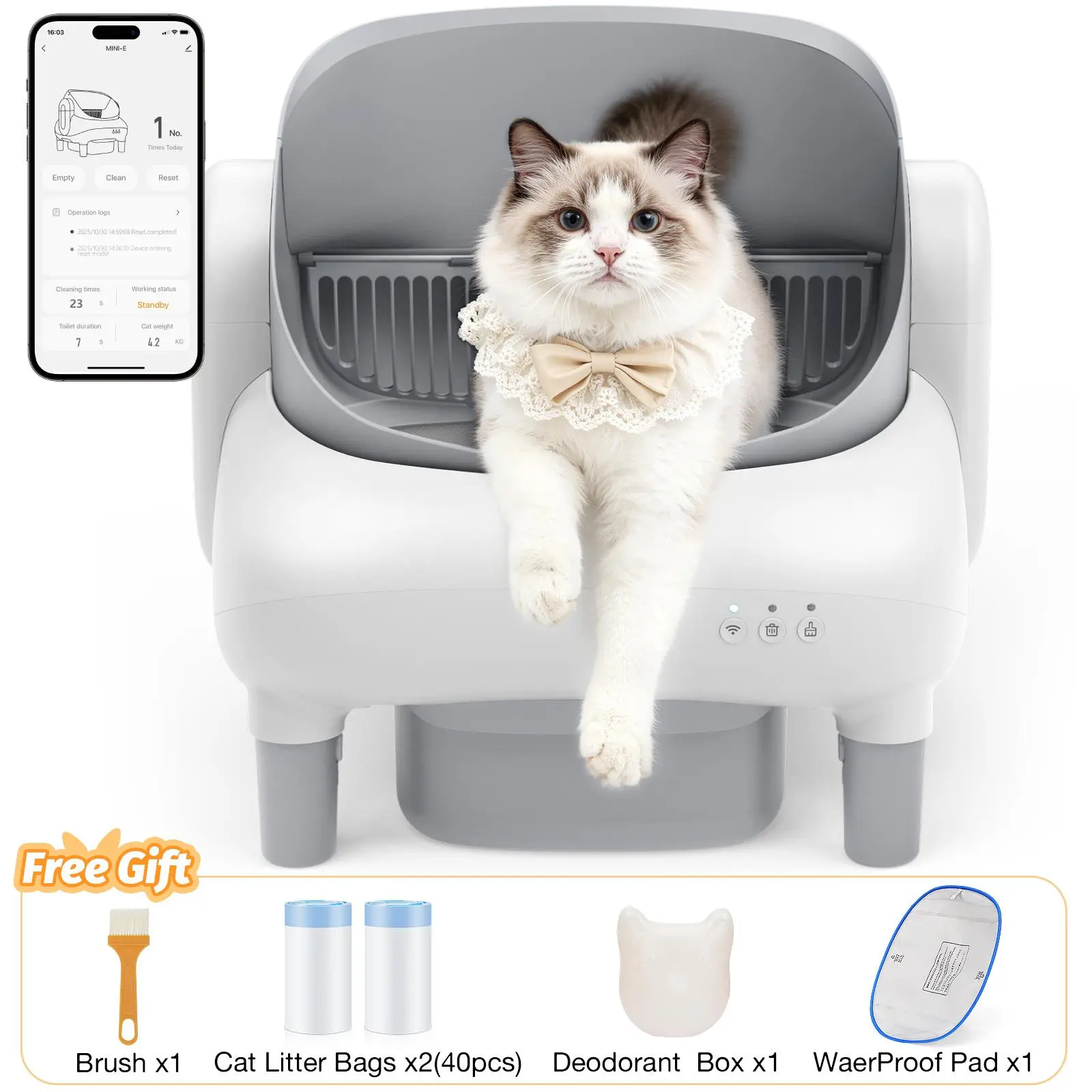 FUMOI Automatic Litter Box for Multi-Cat Homes - Open-Top Auto Cleaner, APP Control, Safety Sensors, Odor Lock, 10.5L Large Waste Bin (2.4G WiFi Only)