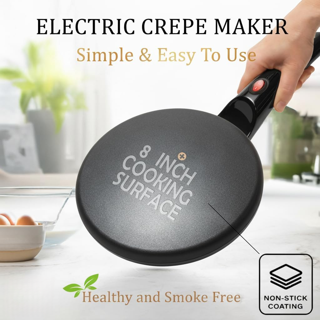 HULIABU 12” Electric Crepe Maker Machine, Griddle Nonstick Crepe Pan