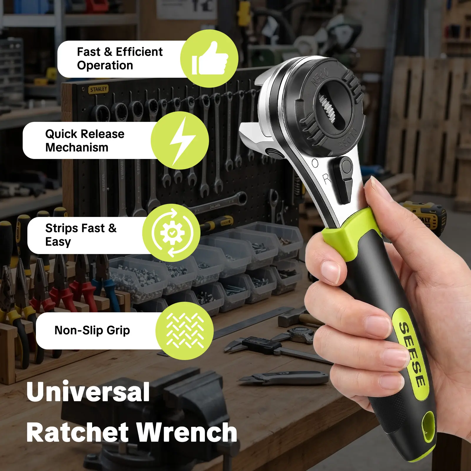 SEESE Adjustable Ratchet Wrench Kit for 6-22mm Screw, Portable Adjustable Ratcheting Wrench Set with Non-slip Handle