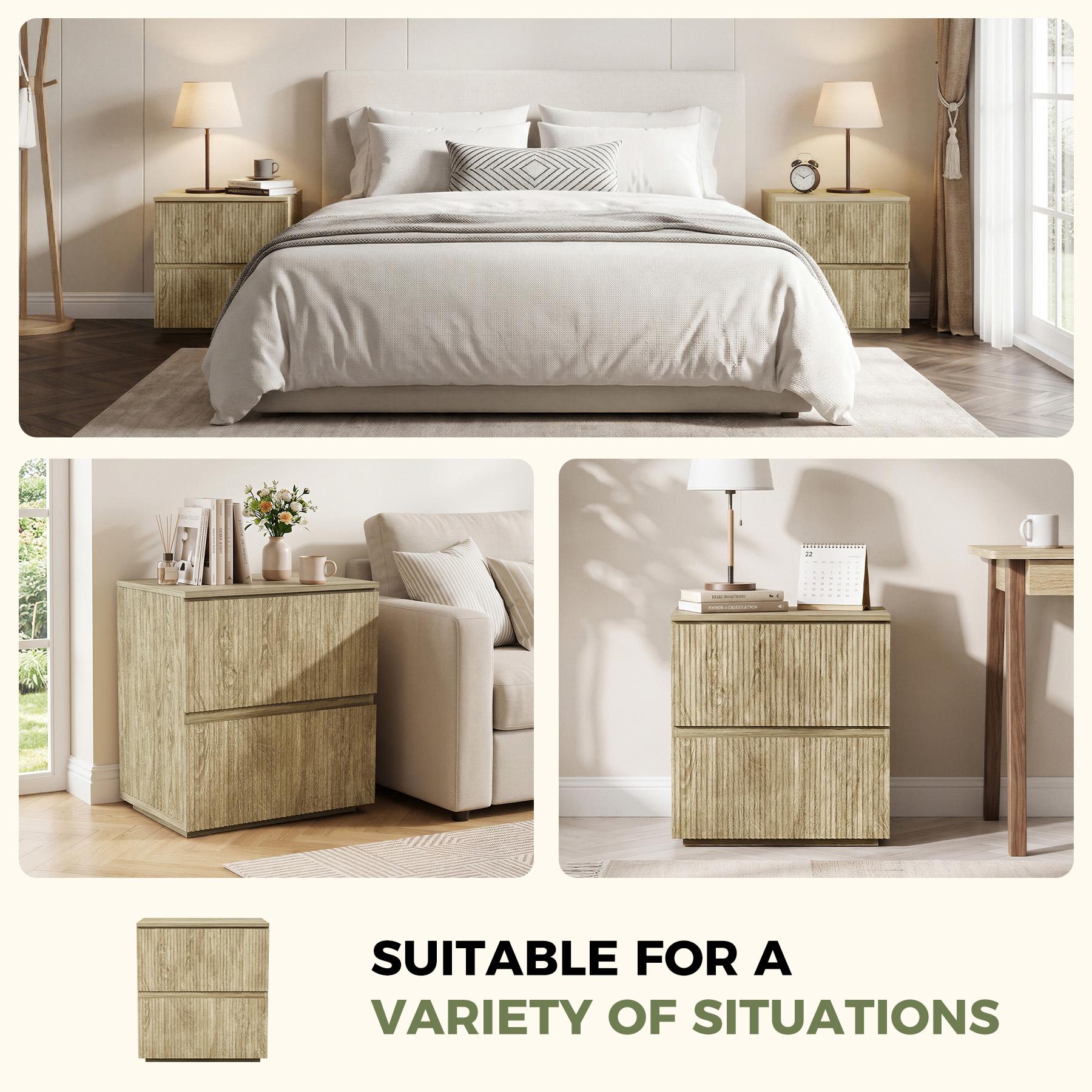Modern Wood Nightstand with 2 Drawers, Bedside Table with Storage, Bedroom End Table Available in Single or Set of 2 Modern Wood Nightstand with 2 Drawers, Bedside Table with Storage, Bedroom End Table Available in Single or Set of 2