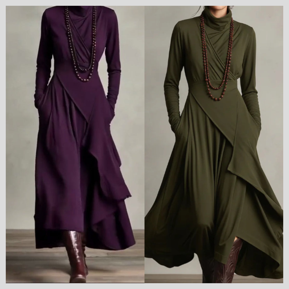 🎅 2026 Hot Sale – 50% korting! 🎉 Elegante Asymmetrische Maxijurk met Hoge Kraag voor Dames 💜👗