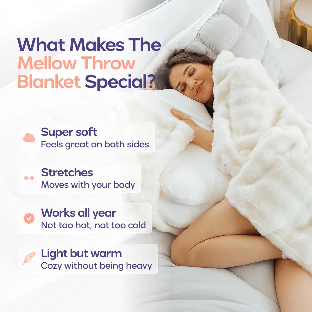 Mellow Sleep | Cloud Throw Blanket - Cloud Like Faux Rabbit Fur Plush Blanket, Ultra Soft Fluffy Fleece Throw for Stress & Anxiety Relief, Thick Warm Cozy Blanket for Couch, Bed, Travel & Relaxation