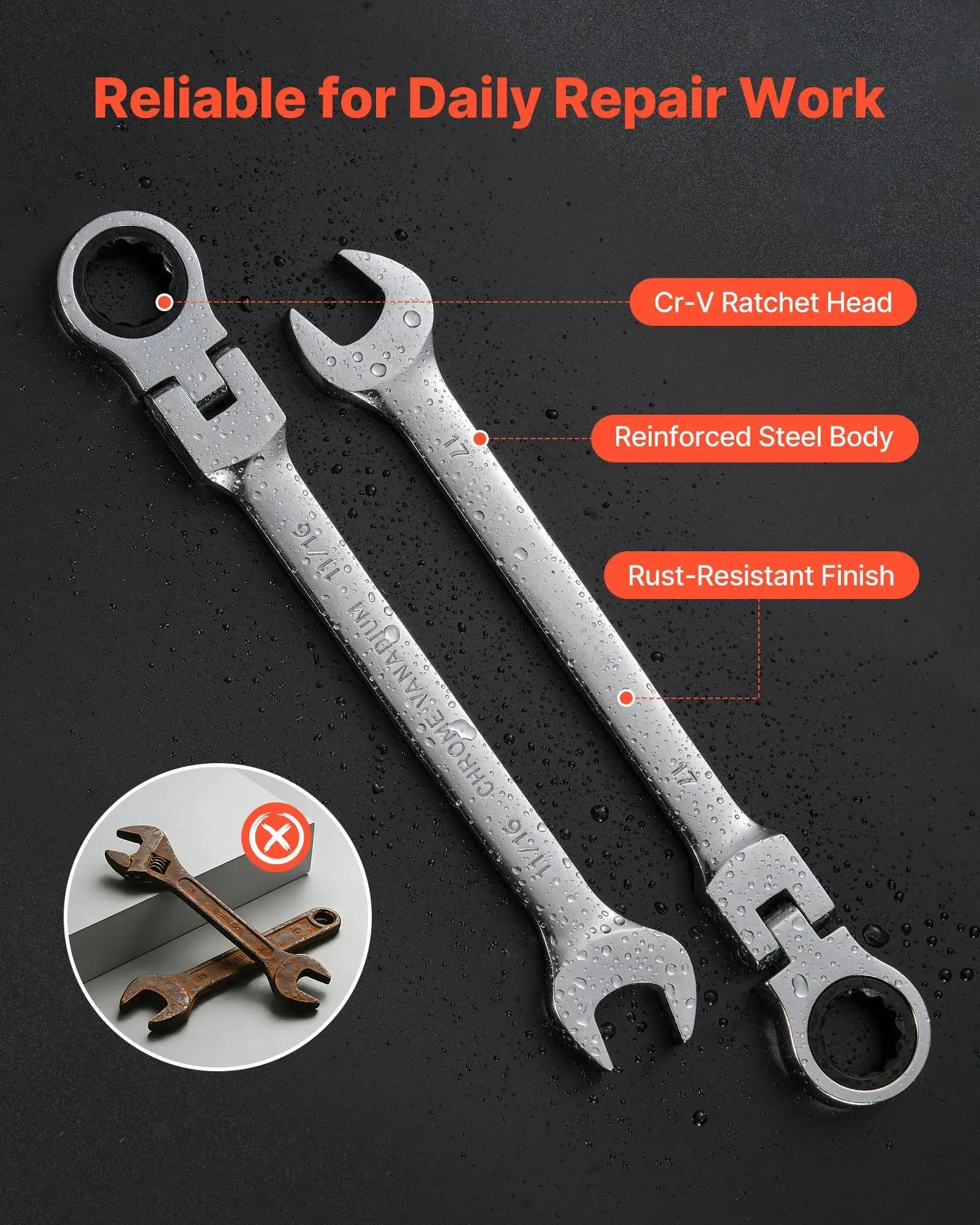 24-Piece Flex-Head Ratcheting Wrench Set - SAE & Metric, 72-Teeth Cr-V Steel Double-Ended Spanners & Wrenches with Micro Swing, Storage Case, Tools and Gadgets for Household, Mechanic Tools, Car Stuff (Silver, Father’s Day Gift), Automotive, Car Acc