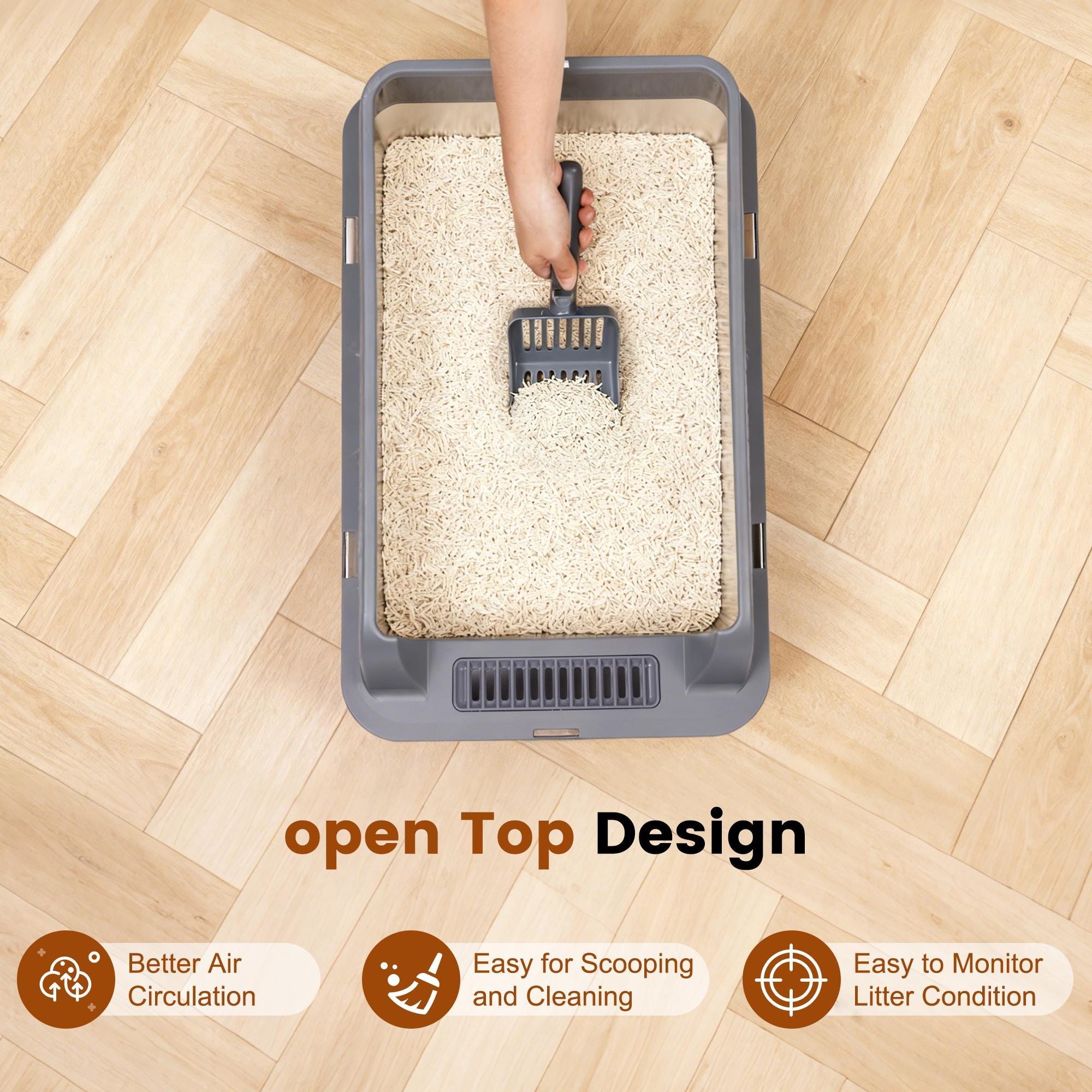 Topyangs 2-Pack Stainless Steel Cat Litter Box, Extra Large High Anti-Splash Sides, Leak-Proof Non-Stick Metal Litter Pans, Easy to Clean, Comes with 2 Litter Scoops, Ideal for Multi-Cat Families