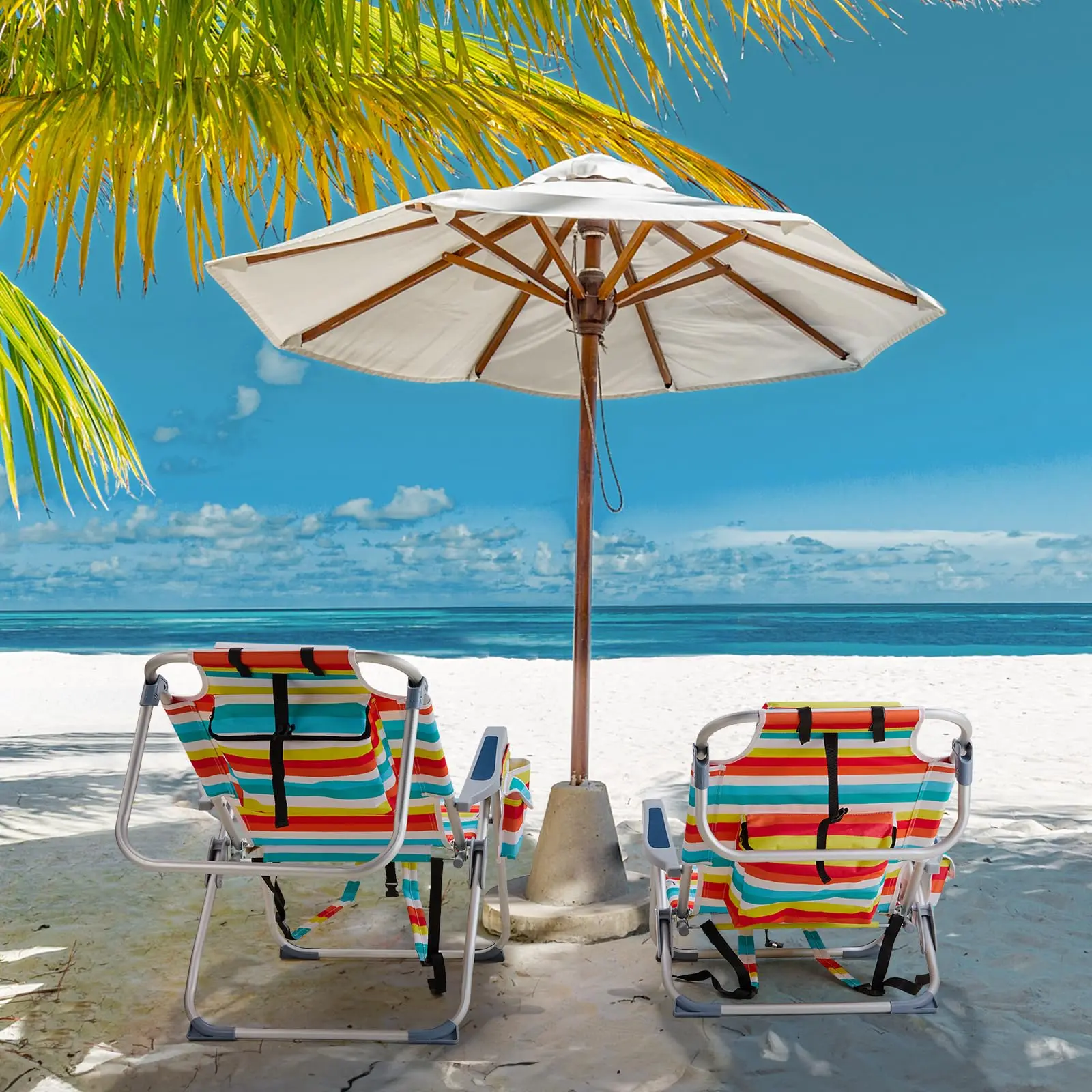 Foldable Aluminum Patio Chair with Headrest & Storage Pouch, Lightweight Collapsible Frame, 220 lbs/100 kg Capacity, Adjustable Portable Compact Chair for Camping, Beach (Colorful Stripes), Foldable Chairs, Adjustable Portable Chairs