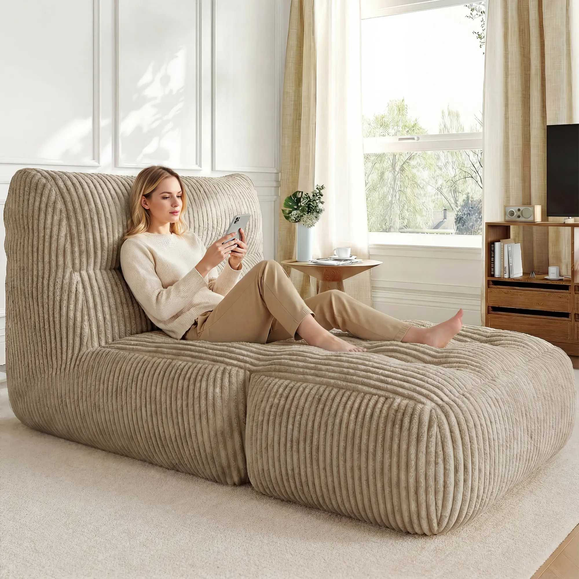 Premium Giant Bean Bag Sofa | Memory Foam, Foldable Ottoman, 31.49" H | Lazy Lounge Chair for Home & Balcony