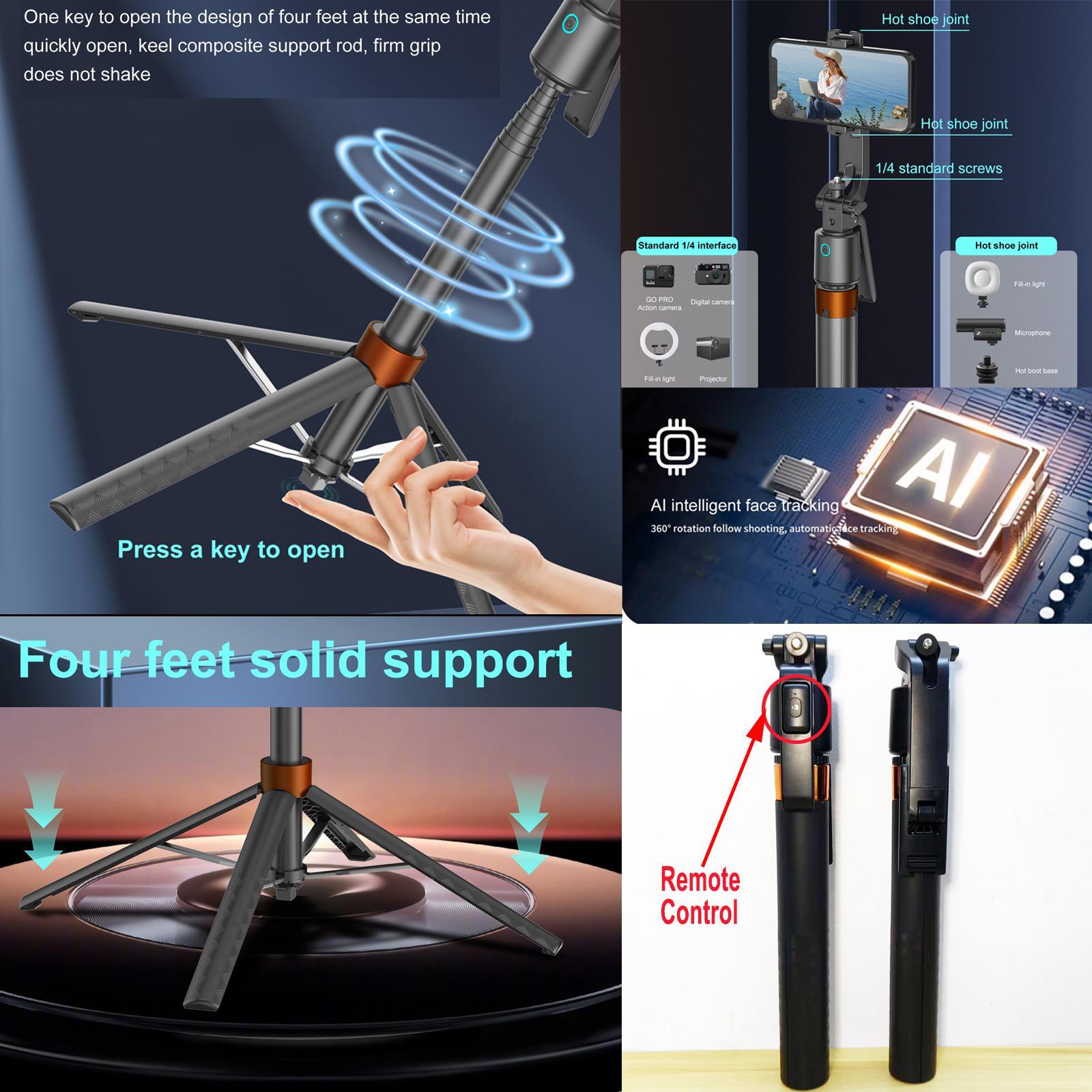 360° Rotatable Adjustable Selfie Stick Tripod, Rechargeable Smart Face Tracking Tripod with 2 Fill Lights, Auto Face Tracking Phone Holder for Vlog, Live Streaming, Remote Tripod 360° Rotatable Adjustable Selfie Stick Tripod, Rechargeable Smart Face Tracking Tripod with 2 Fill Lights, Auto Face Tracking Phone Holder for Vlog, Live Streaming, Remote Tripod