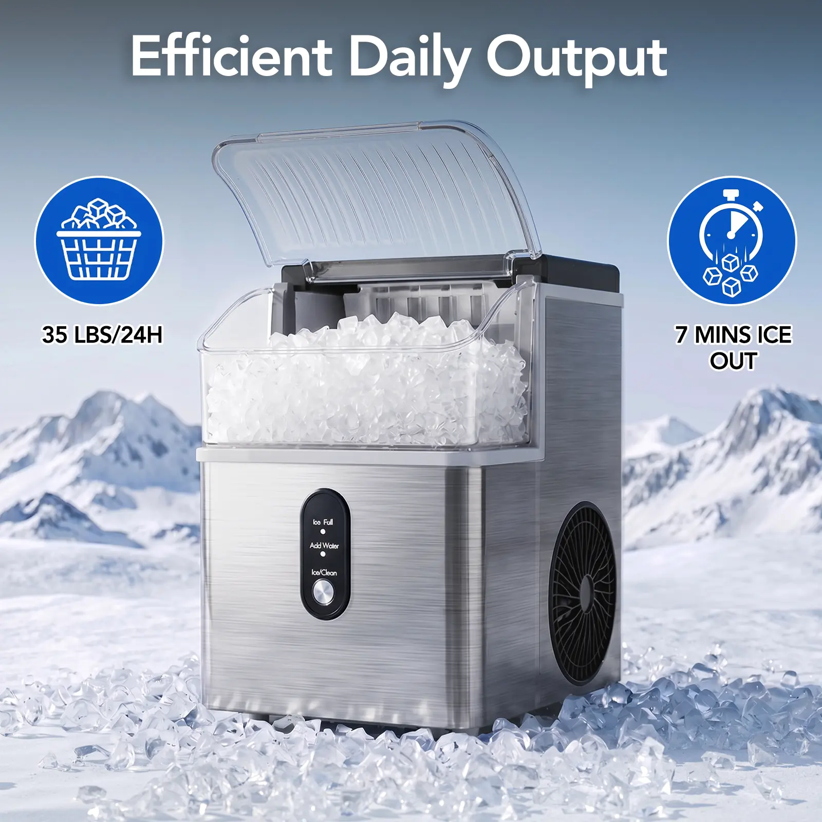 Nugget Ice Maker Countertop, Soft Chewable Nugget Ice Cubes Machine, One-Button Quick Ice Making 34Lbs/Day, Self-Cleaning, Portable Stainless Steel Ice Machine Icemachine Icemakermachine