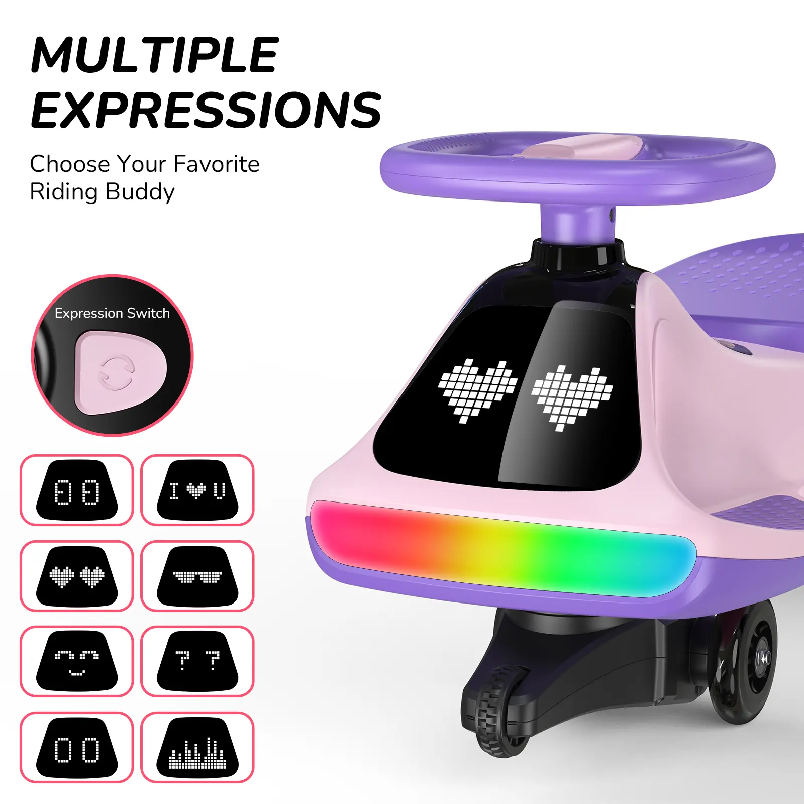 Umatoll Premium 12V Electric Wiggle Car with Digital Display Screen, Pedal & RGBIC LED Lights, Bluetooth Music Ride on Toys, Twist Car, Birthday Gifts， Adjustable Lighting Screen, #DealsForYouDays